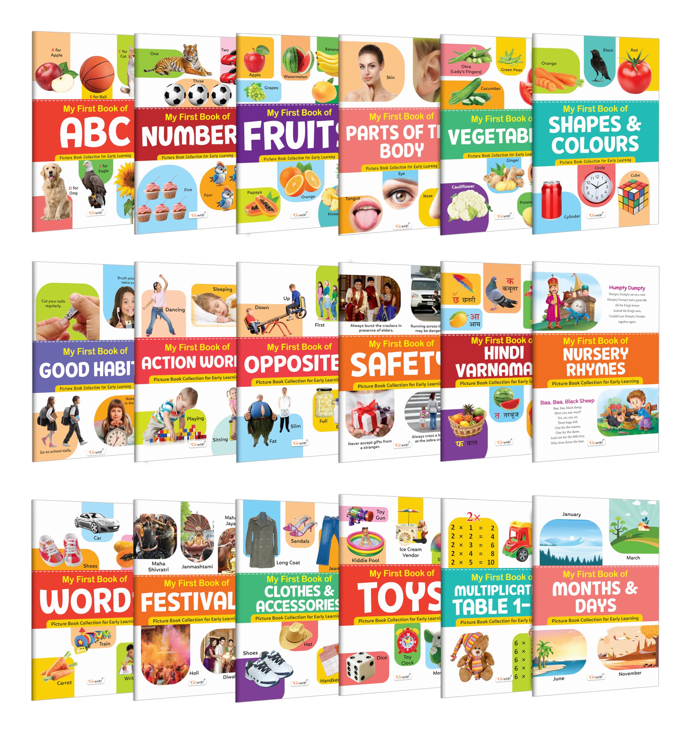 My First Book of ABC, Numbers, Fruits, Parts of the Body, Vegetables and more : preschool concept books, toddler picture books,