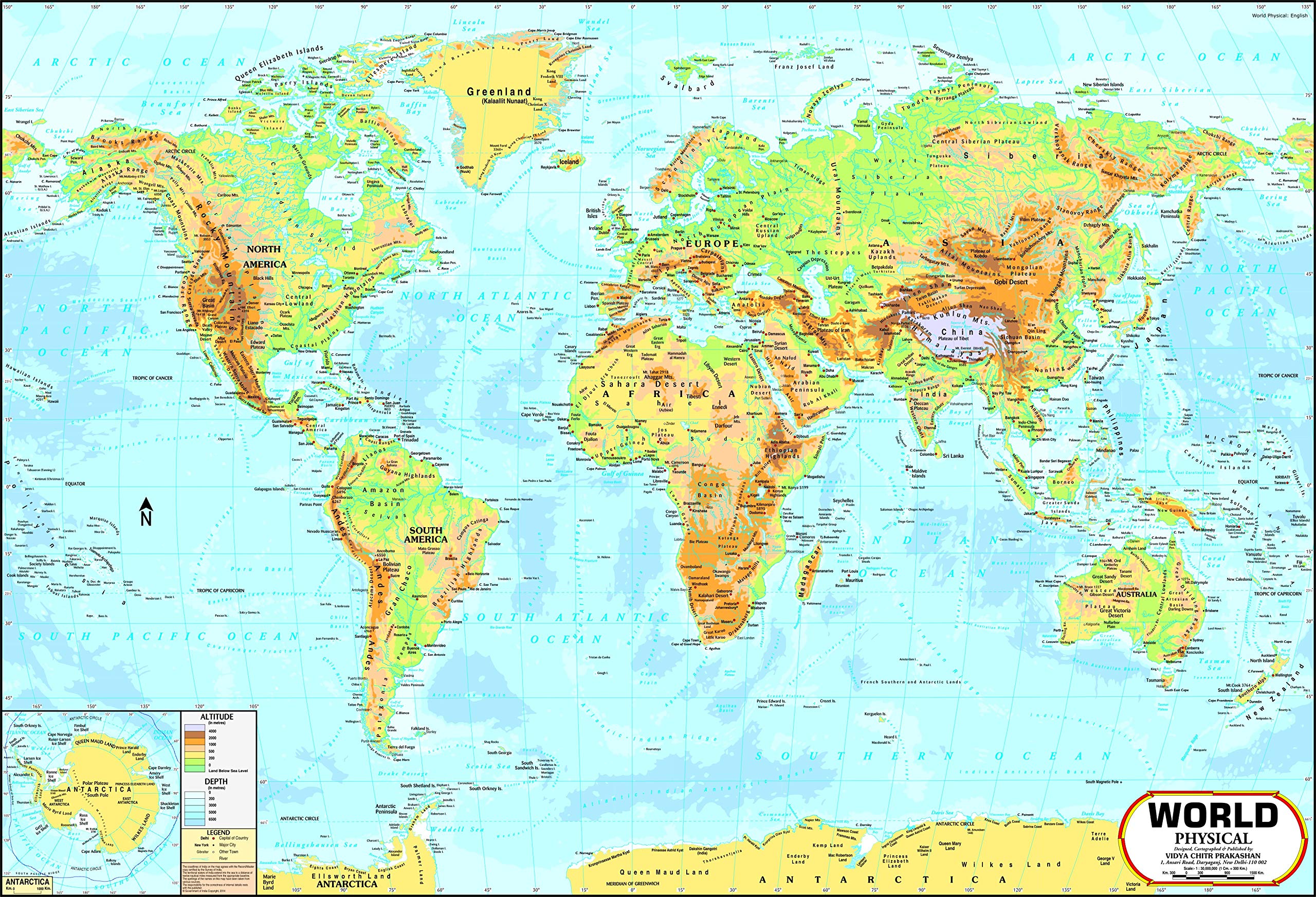 World Physical Map | 100 x 140 cm | LAMINATED | BIG MAP