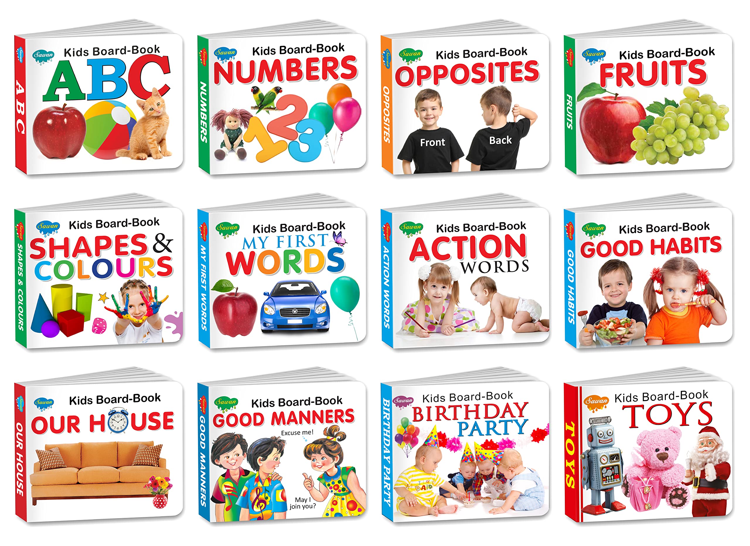 Kiddy Board Books |Pack Of 12 Books | Super Jumbo Combo For Collecters And Library Board Books