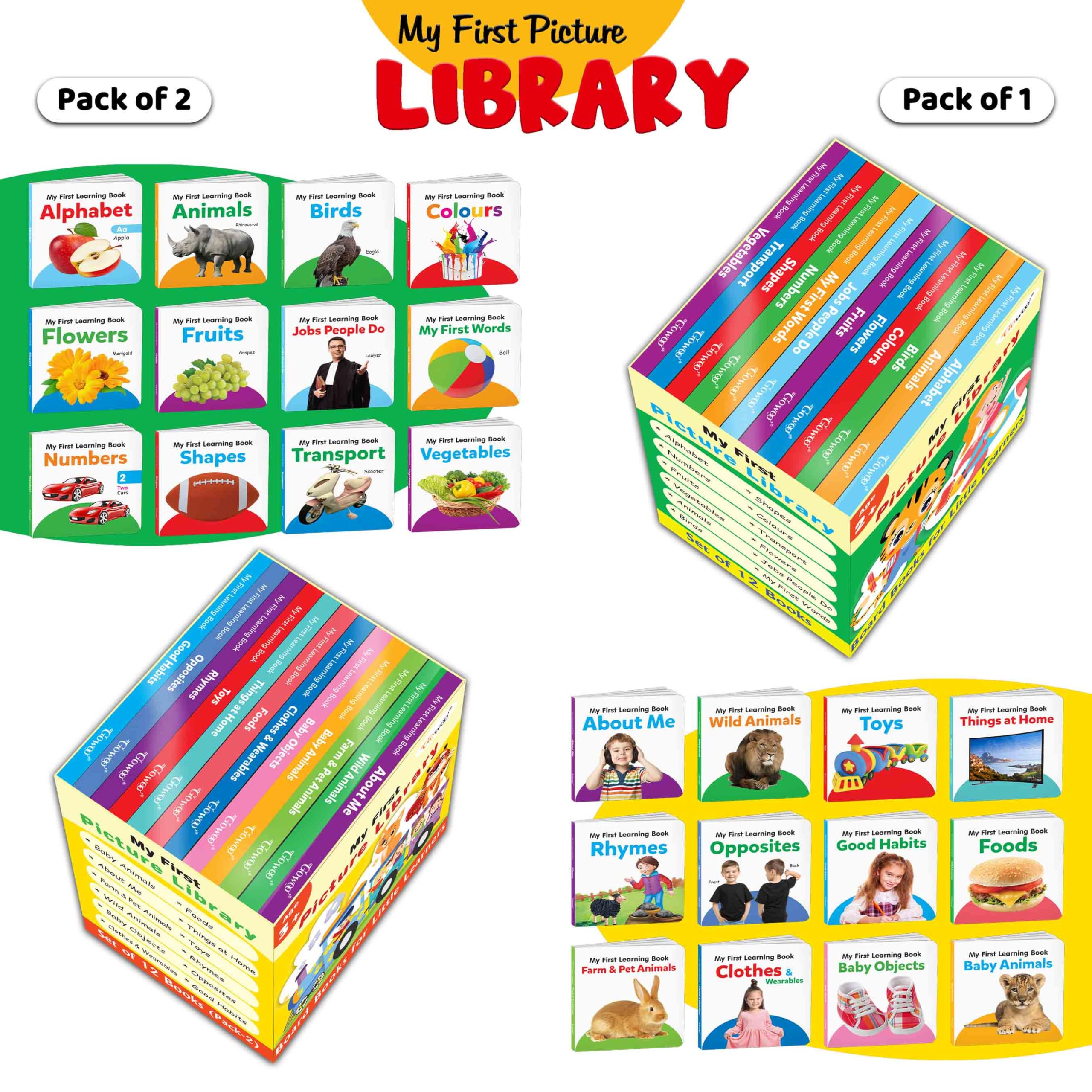 Ukg Class Picture Book Box Set of 24 board books (Green and Yellow Edition) : Board book set for children, Early learning librar