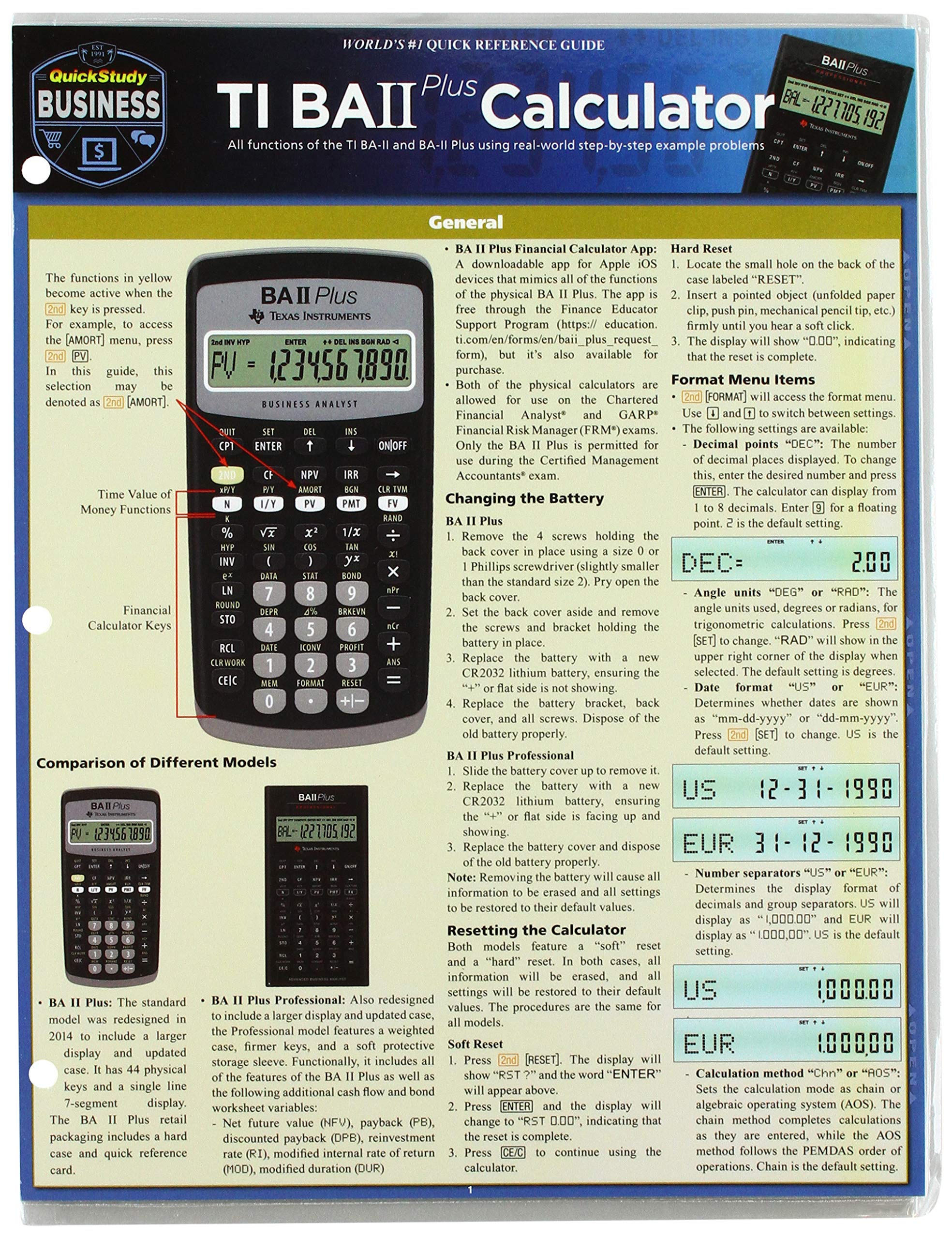 Ti BA II Plus Calculator: A Quickstudy Laminated Reference Guide (Quick Study Business)