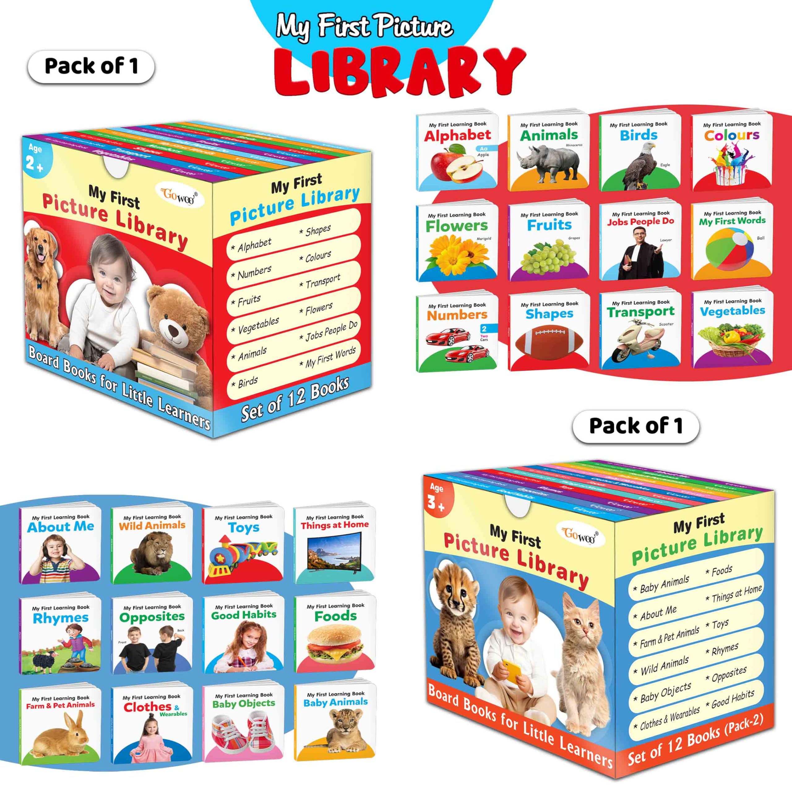 Gift Set For Kids Picture Library Box (Red and Blue Edition) : Early Learning Picture Book Collections, Essential Board Book, Bo