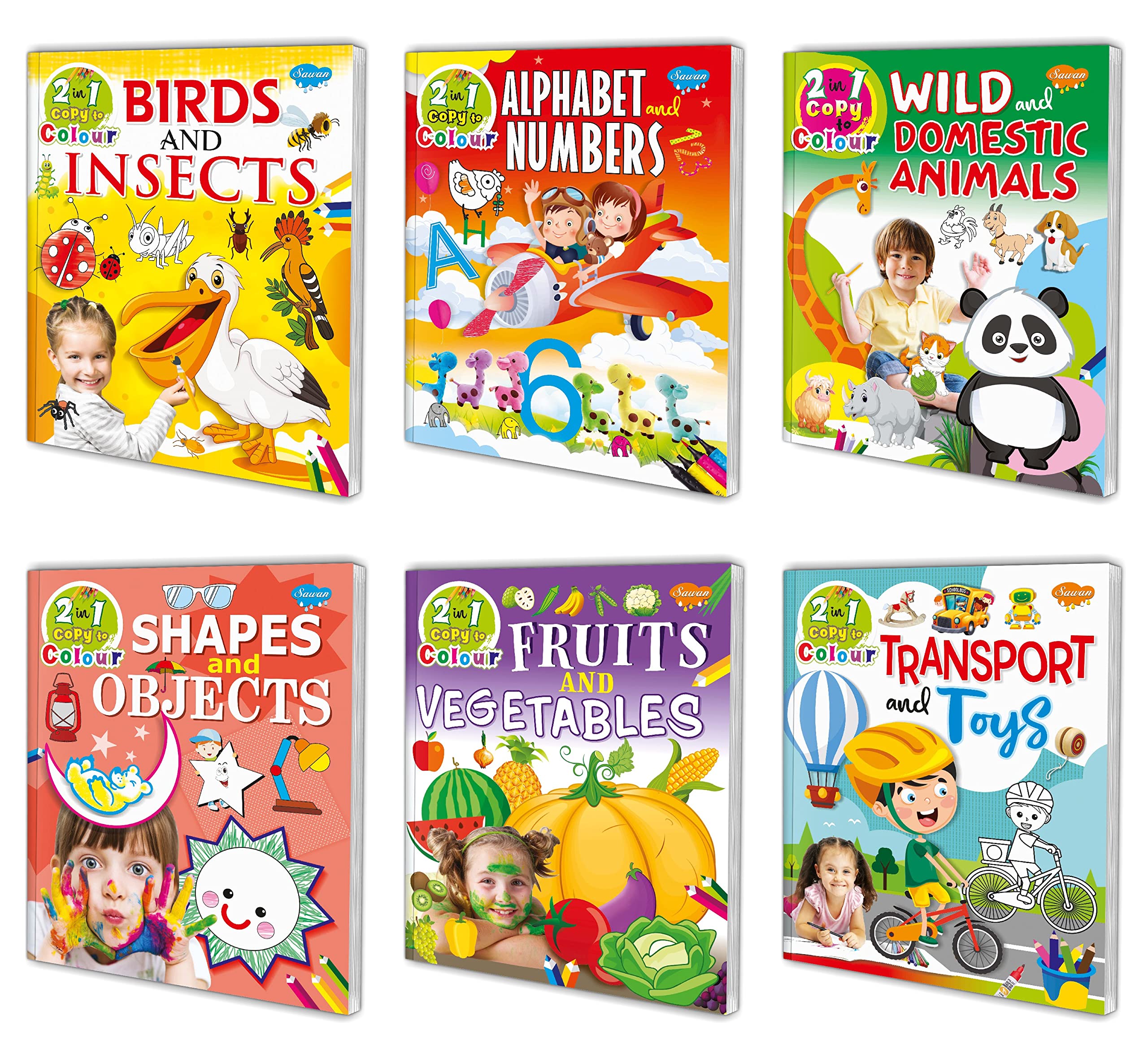 Complete 2 In 1 Copy To Colour Books Combo | Pack Of 6 Books