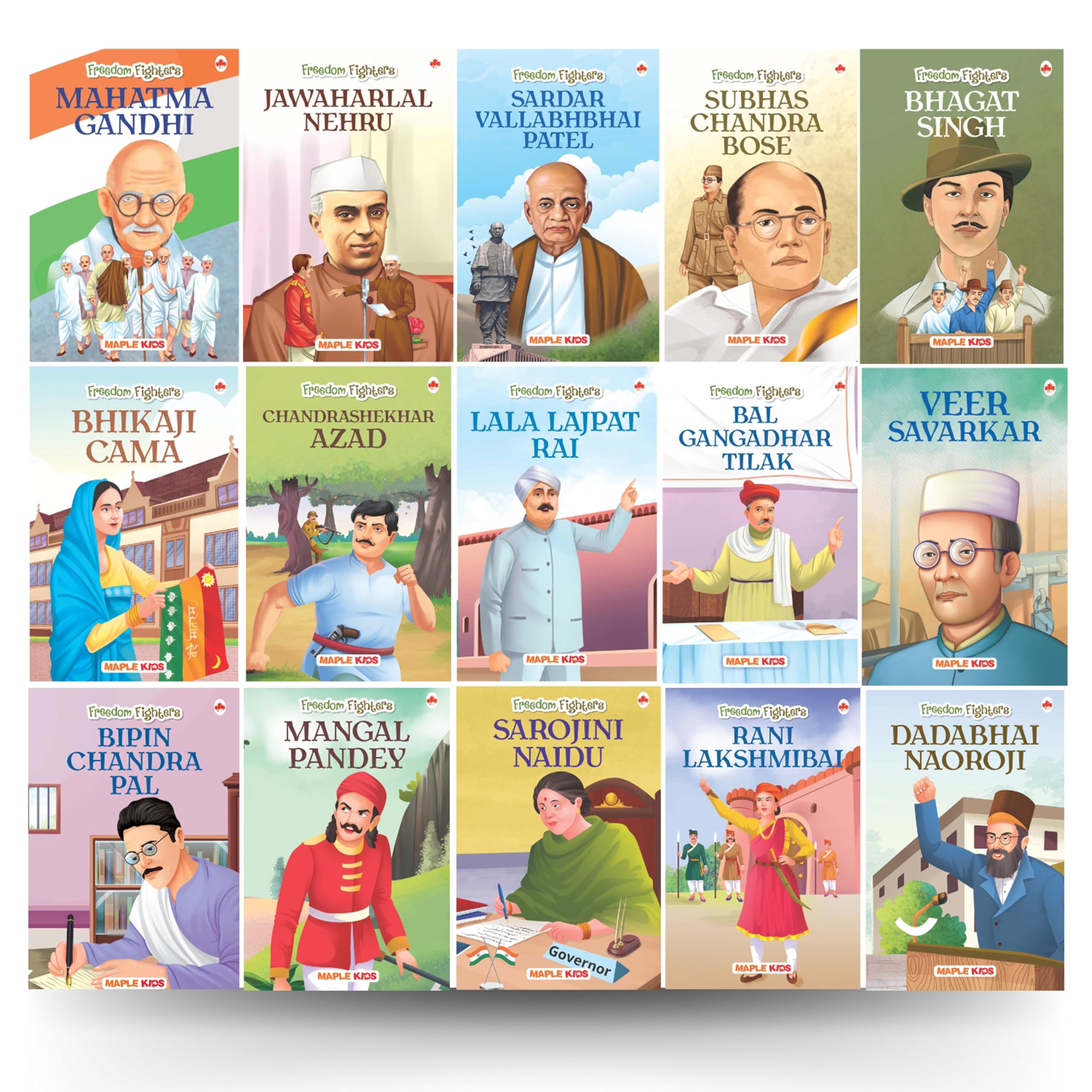 Story Books for Kids (Set of 15 Books) (Illustrated)  Freedom Fighters  Biographies for Children  Gandhi, Nehru, Sarojini Nai