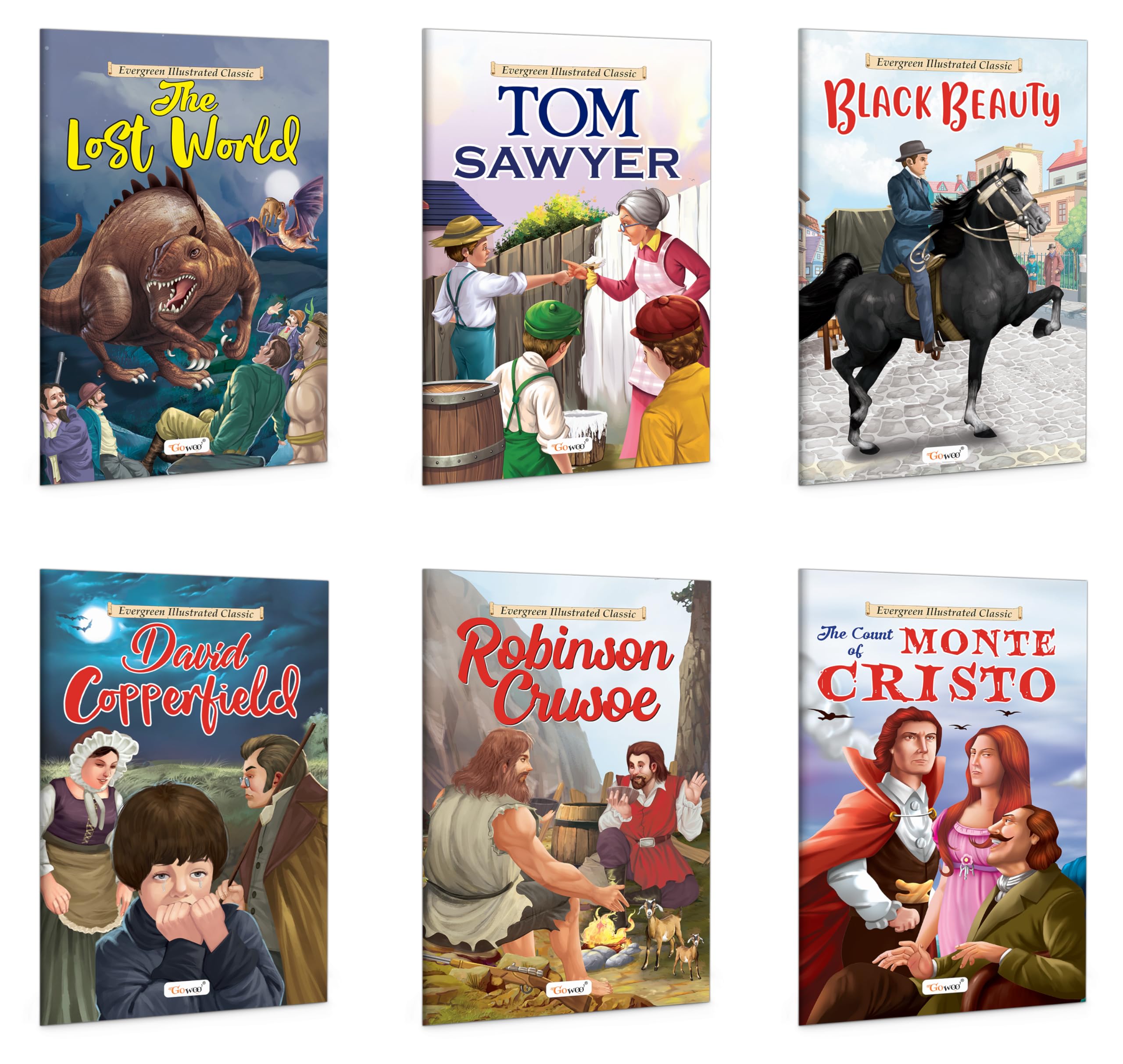 Robinson Crusoe, The Adventures of Tom Sawyer, David Copperfield, Black Beauty, The Count of Monte Cristo and The Lost World : C