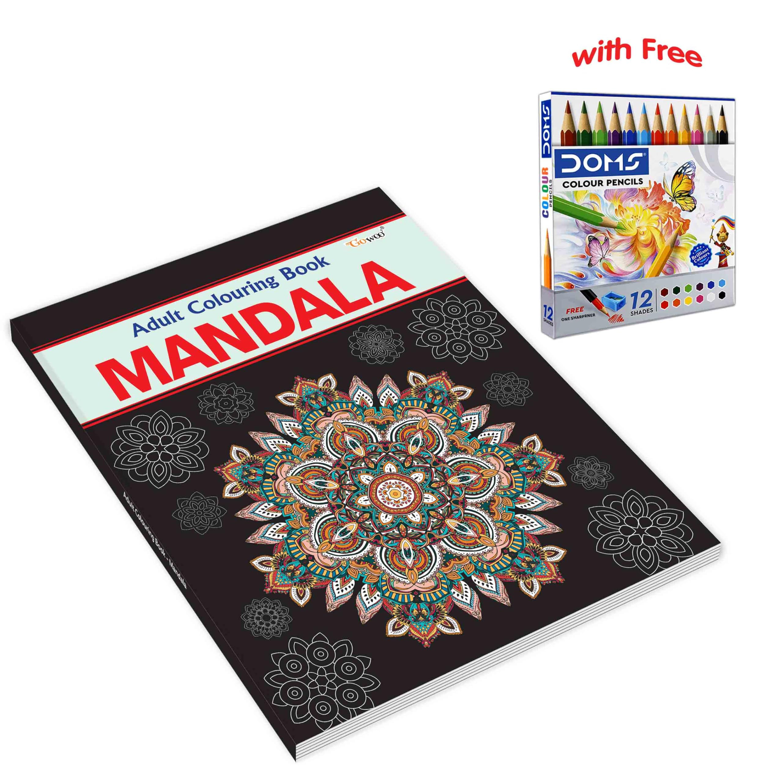 Mandala  Adult Colouring Book with 12 Colour Pencils + 1 Sharpner : mandala therapy for adults, spiritual art colouring book, c