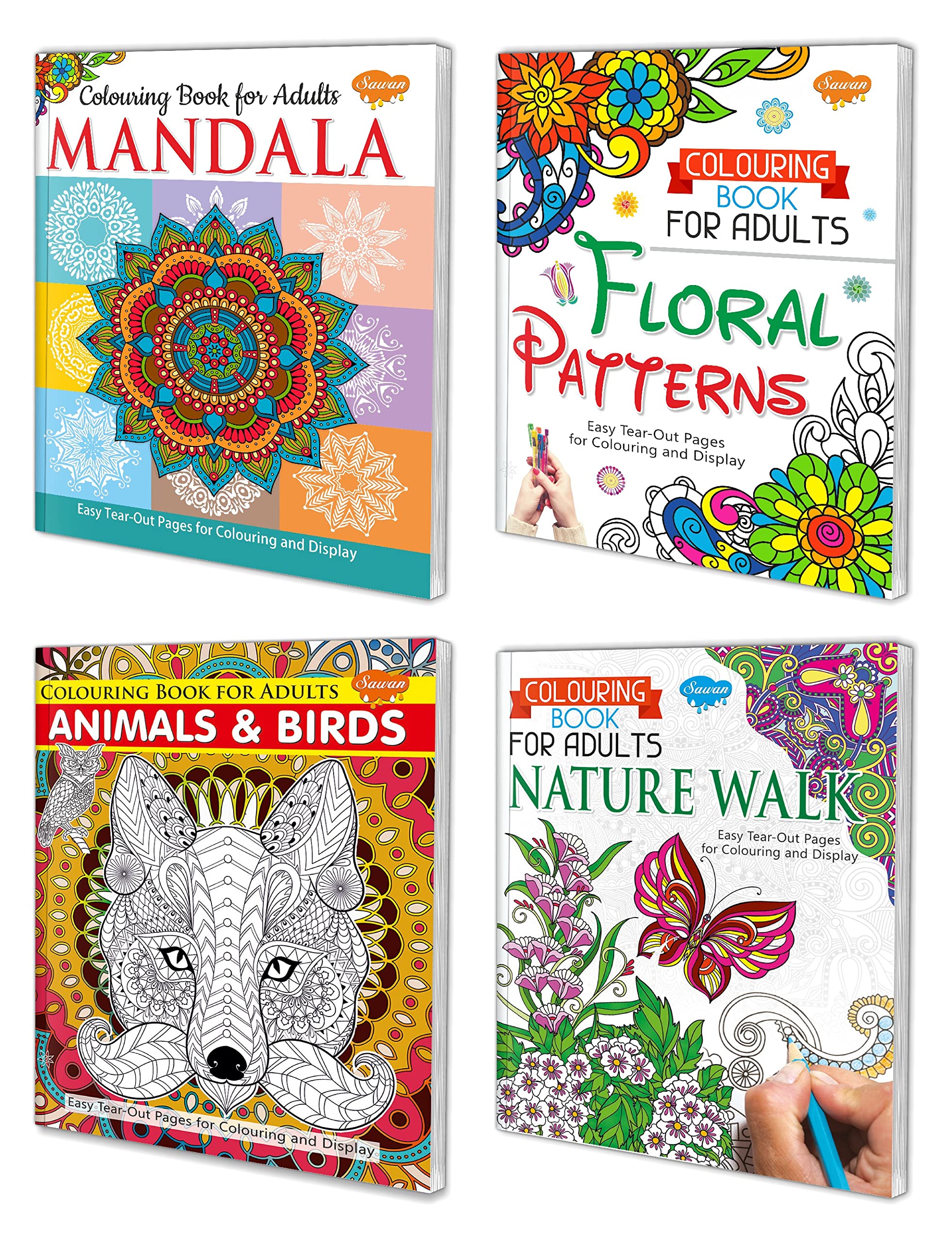 Sawan Colouring Book For Adults | Set Of 4 Books | AntiStress Art Therapy For Busy People