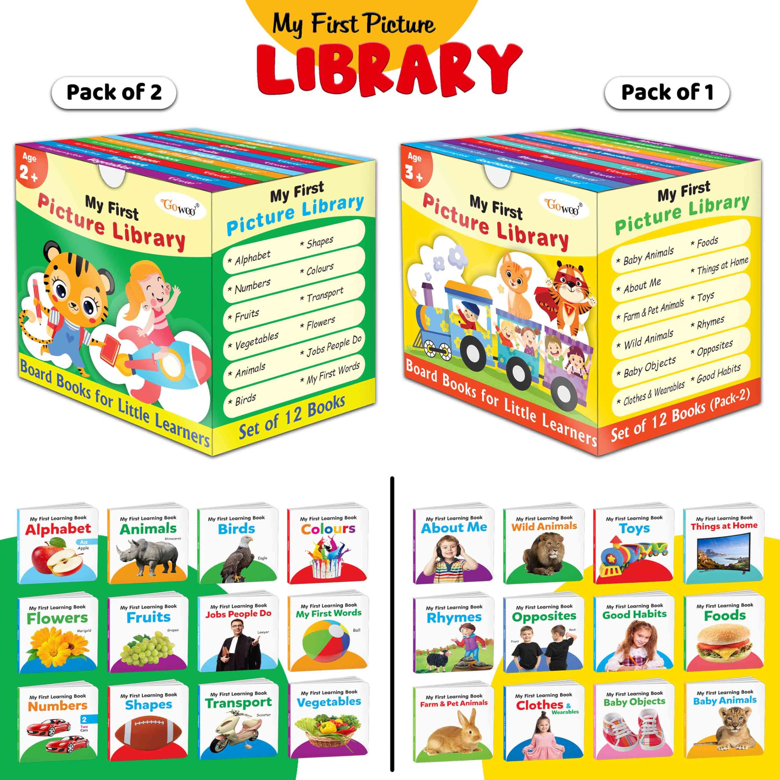 My first picture library box (Green and Yellow Edition) : Learning board book for kids, Educational picture books for toddlers, 