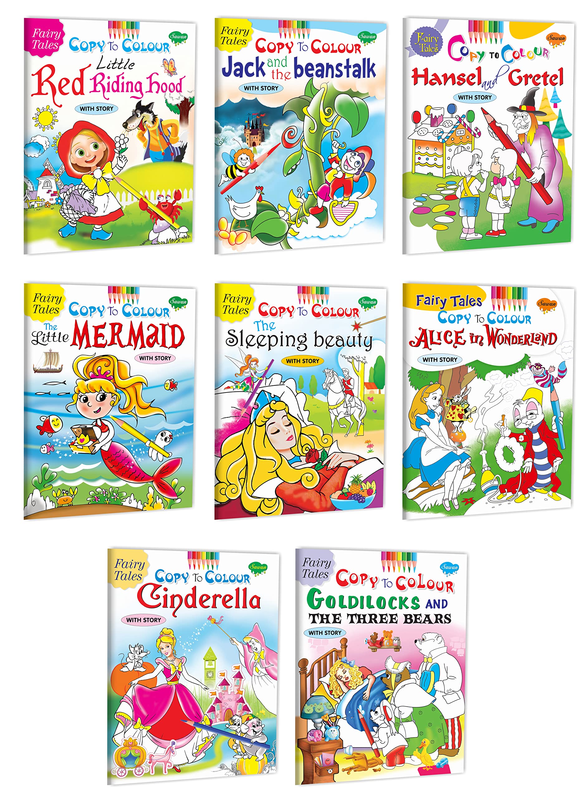 My First Fairy Tales Copy To Colour With Story Complete Combo | Pack Of 8 Colouring Books With Story