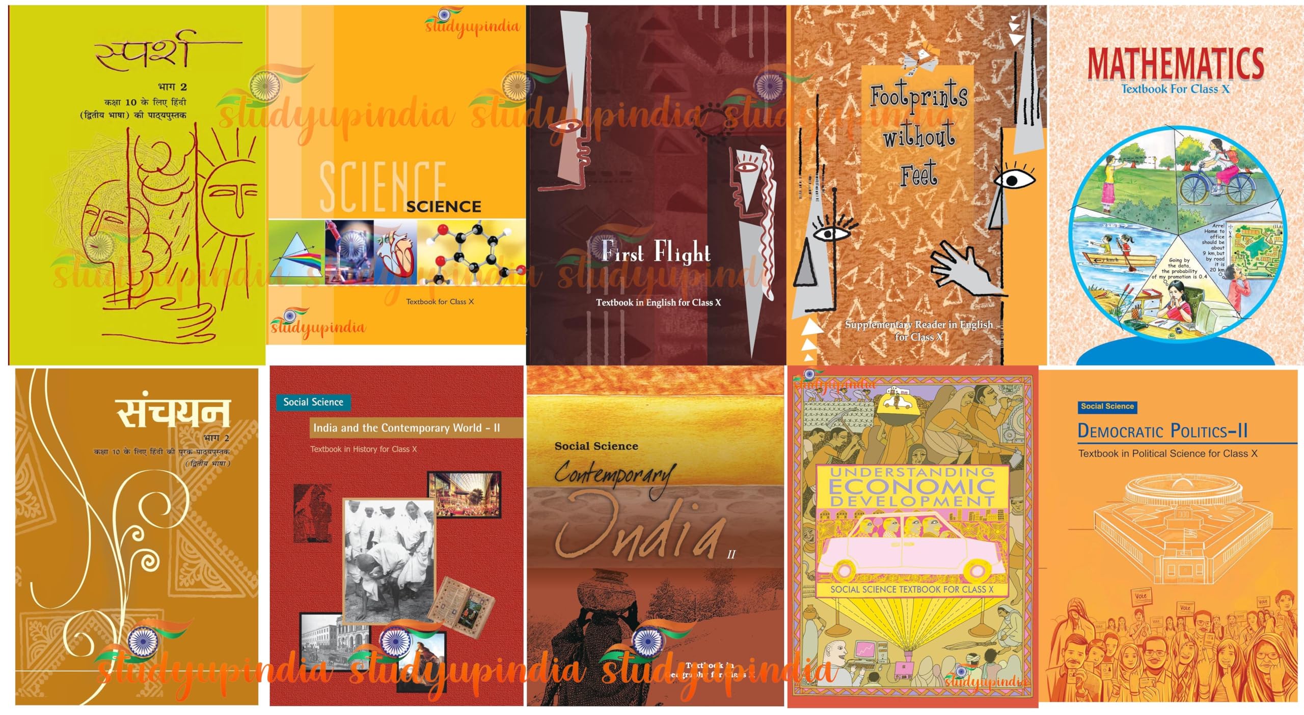 Ncert Shop Textbook 10 Book Set For Class 10Th With HindiB (Sparsh,Sanchayan,First Flight,Footprints Without Feet ... 202526 