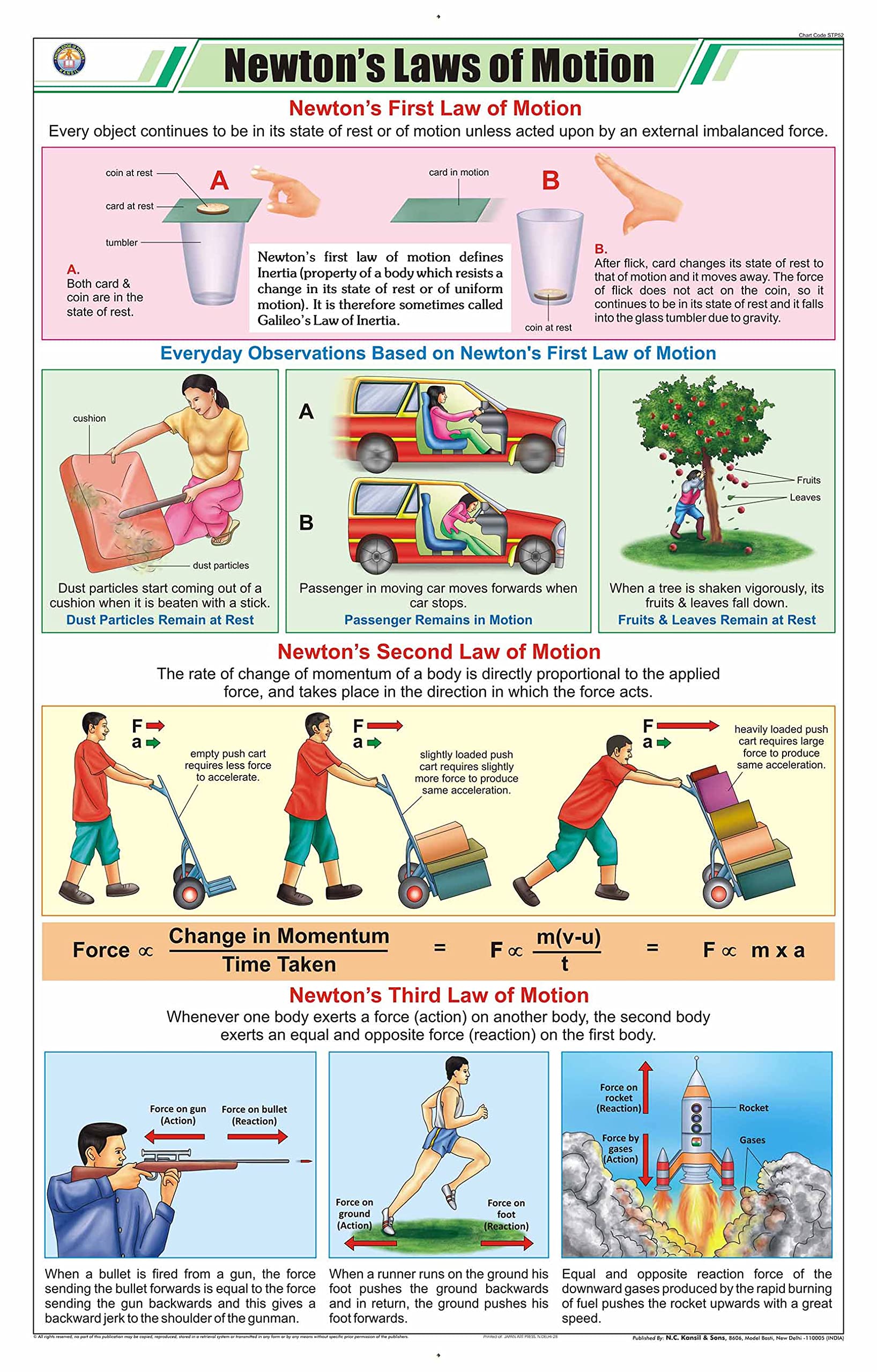 Stp52 | Teachingnest | NewtonS Laws Of Motion Chart (58X90 Cm) | English | Physics Charts | With Rollers [Wall Chart] Charts O