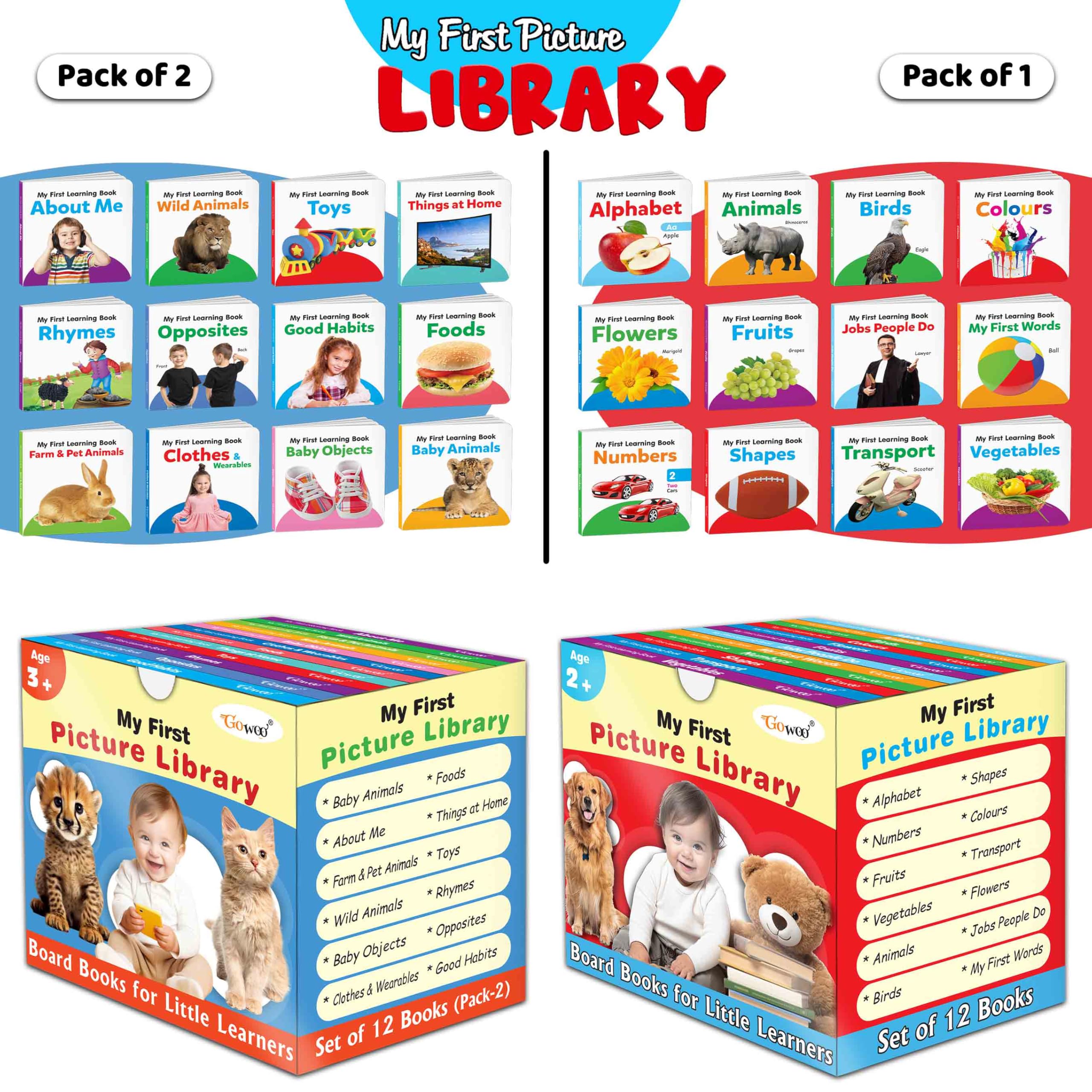 My first learning library box (Red and Blue Edition) : Kids first little library, Board book for kids, Early learning books, Pic