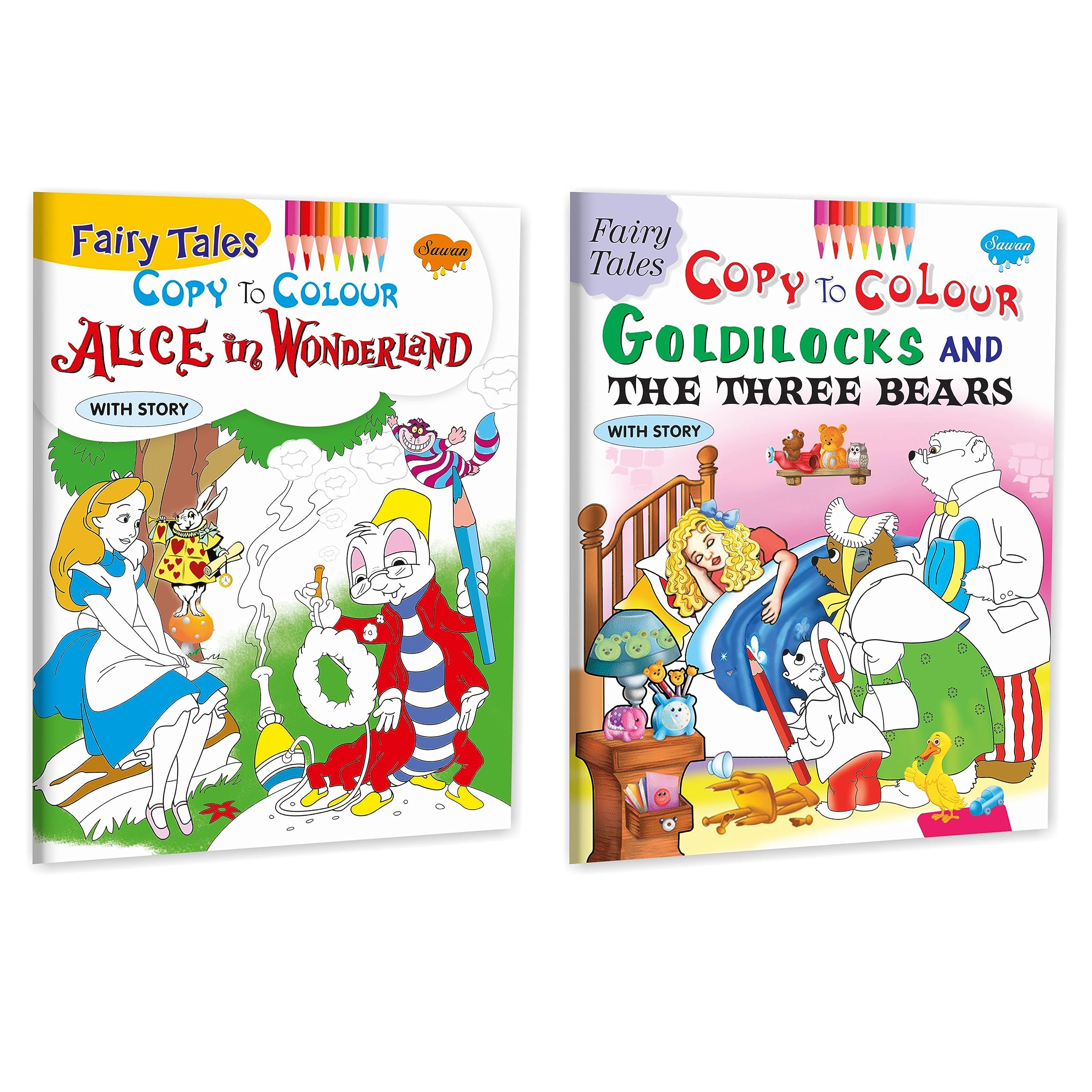 Fairy Tales Copy To Colour Of Alice In Wonderland And Goldilocks And The Three Bears | Set Of 2 Books