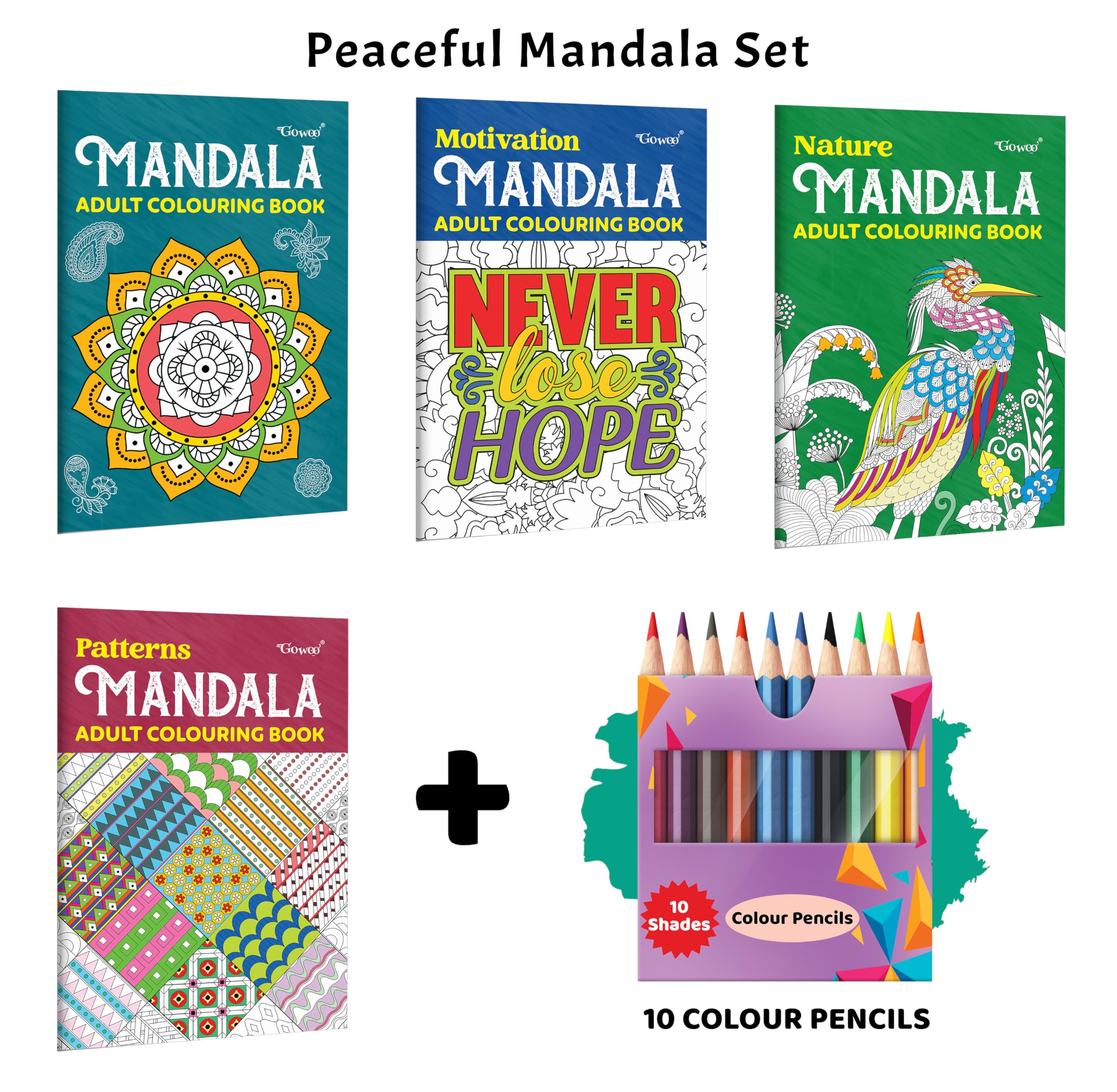 Mandala, Motivation, Nature  Mandala Adult Colouring Book and more with 10 Colour Pencils : calming art therapy collection for