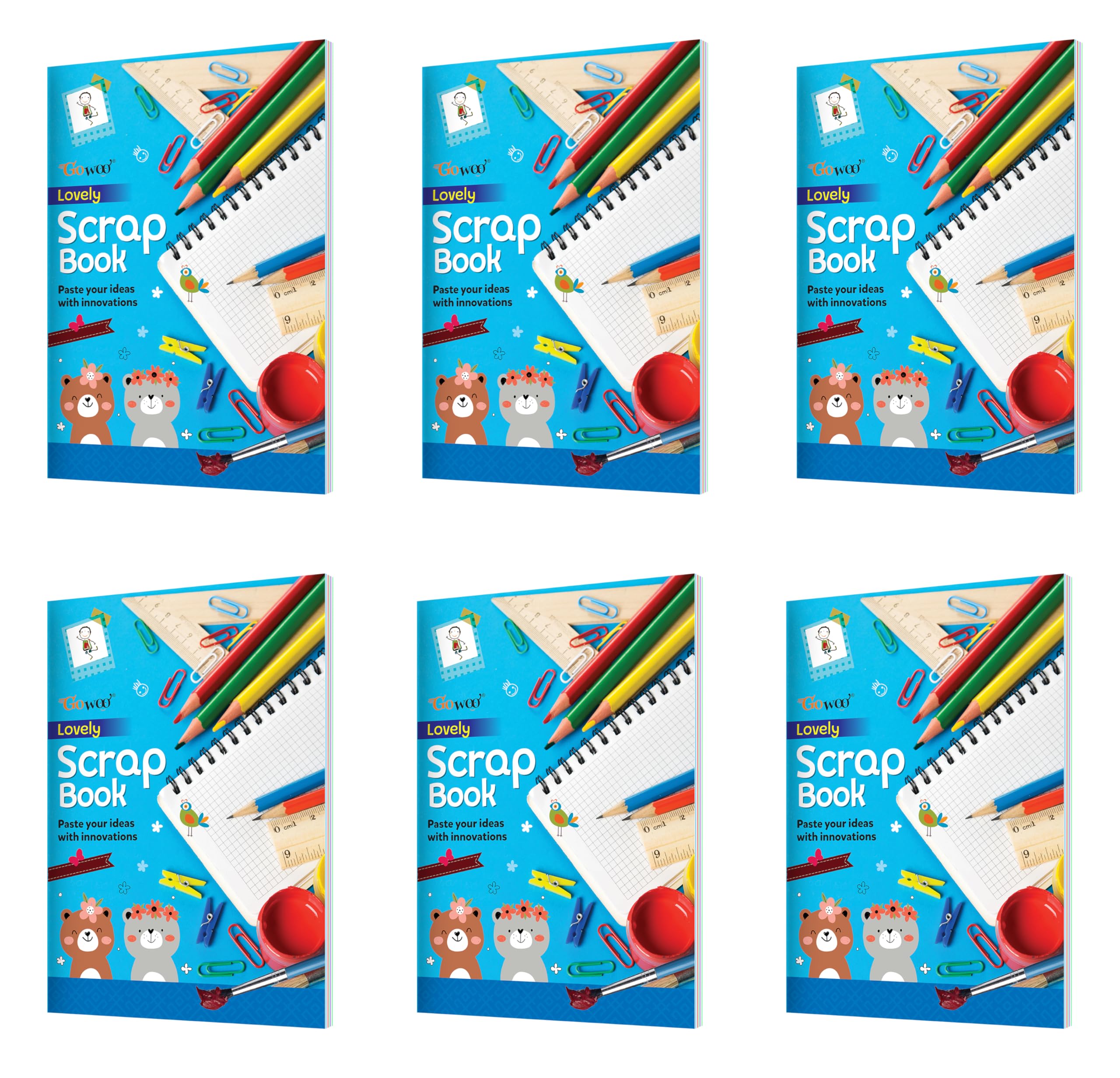 Lovely Scrapbook Set for Kids  Pack of 6 A4 Size Books with 24 Pages Each, Ideal for School Projects, Art & Craft Activities, Vi