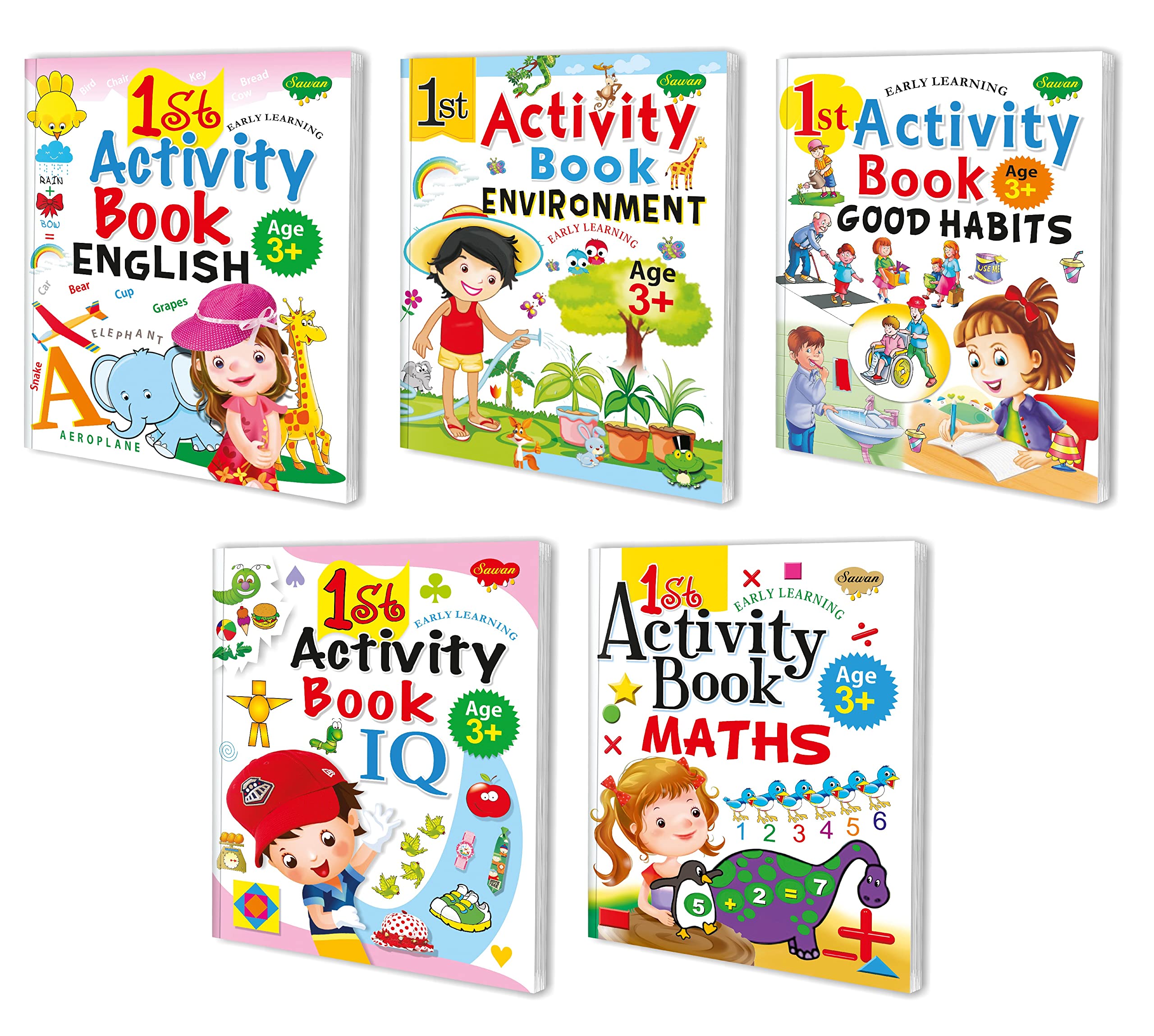 Sawan Set Of 5 Activity Books 1St Activity For 3+ (Good Habbits , Enviroment,Iq,English & Maths)