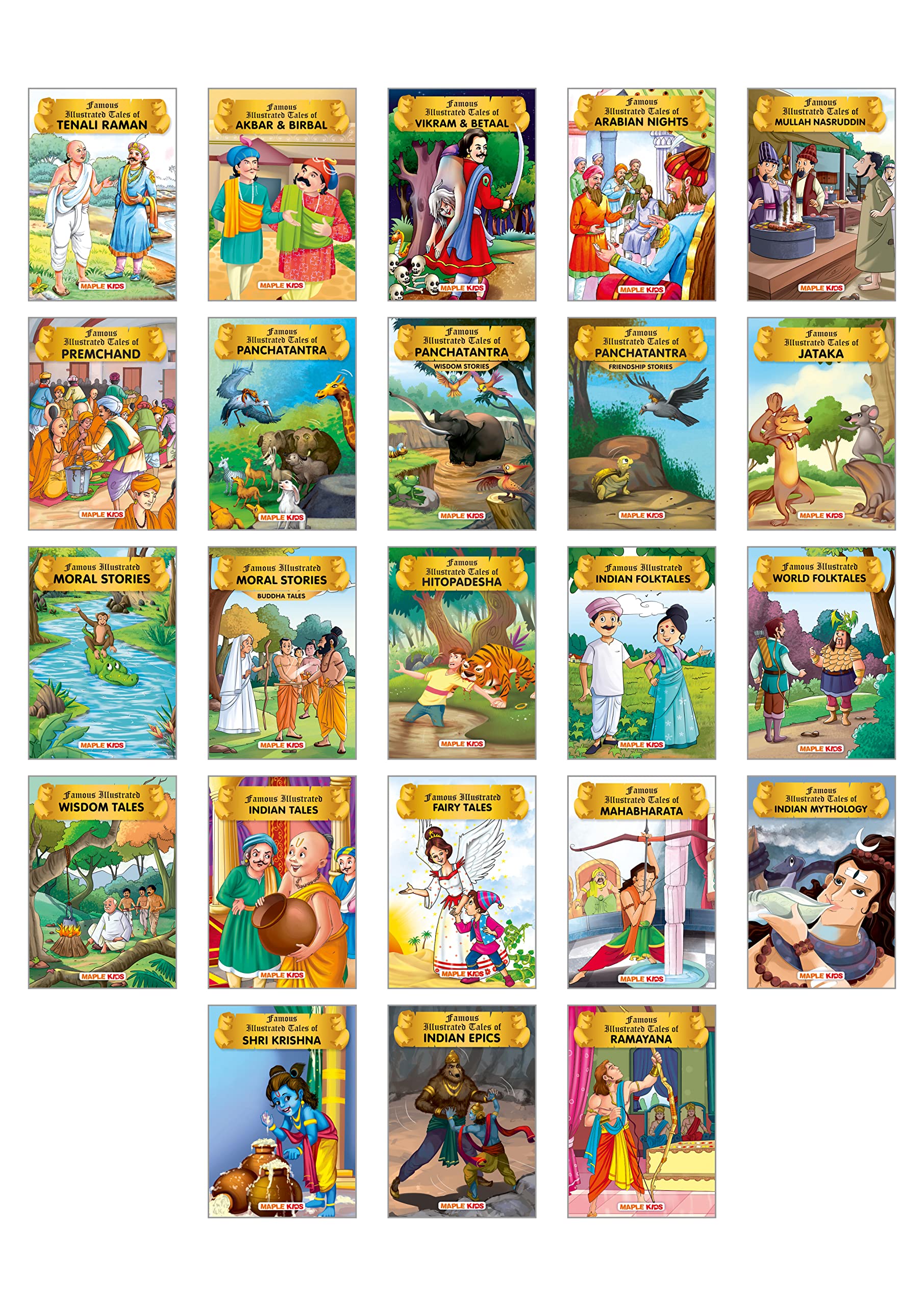 Famous Illustrated Tales (Set of 23 Books)  Story Books for Kids  Tenali Raman, Moral Stories, Jataka, Vikram ...  Wisdom Tal