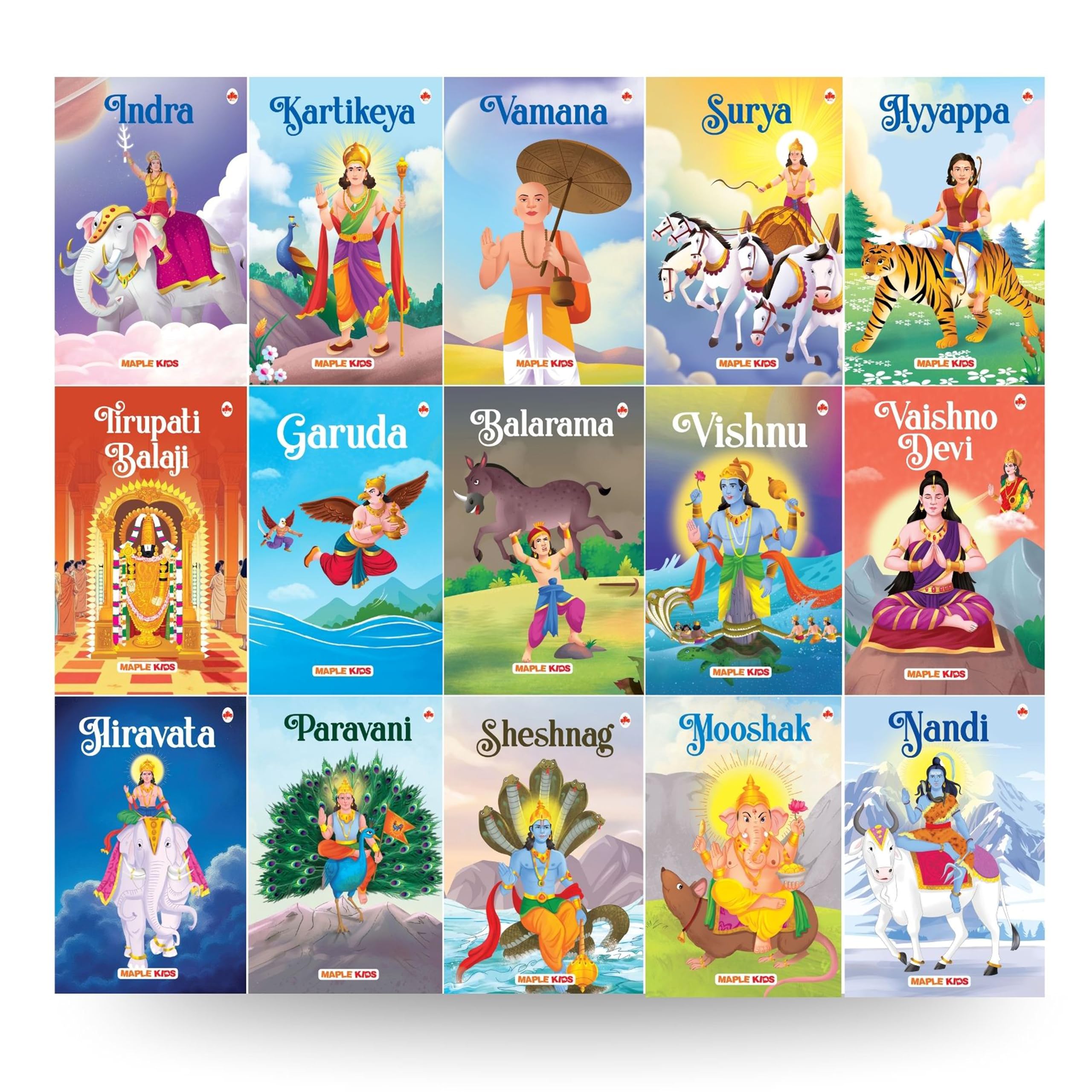 Story Books For Kids (Set Of 15 Books)  Surya, Kartikeya, Indra, Vishnu, Balarama, Vaishno Devi, Mooshika, Airvata  Mythology 