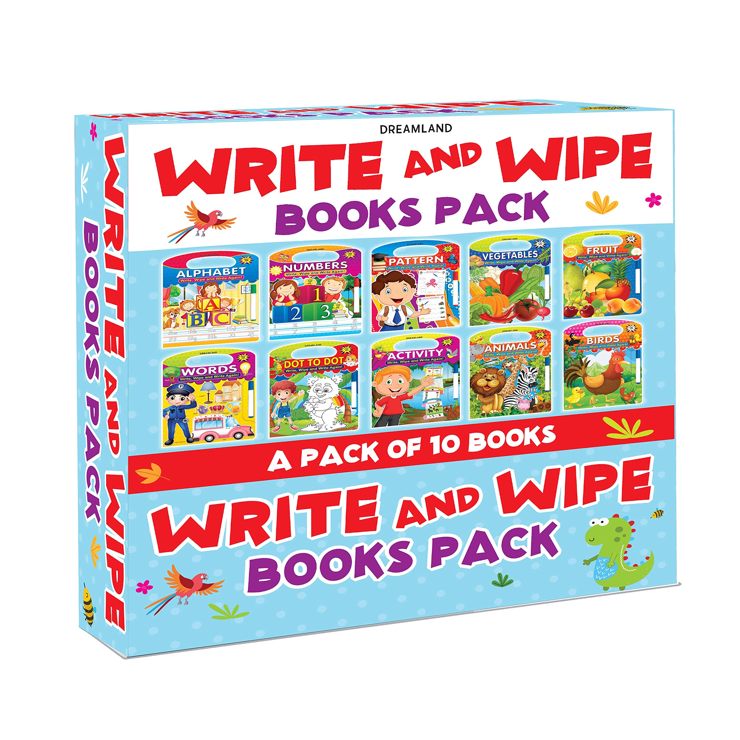 Write And Wipe Books Pack Of 10 Titles For Kids Age 24 | Reusable WipeClean Activity Set With Marker Pen | Early Learning Prac