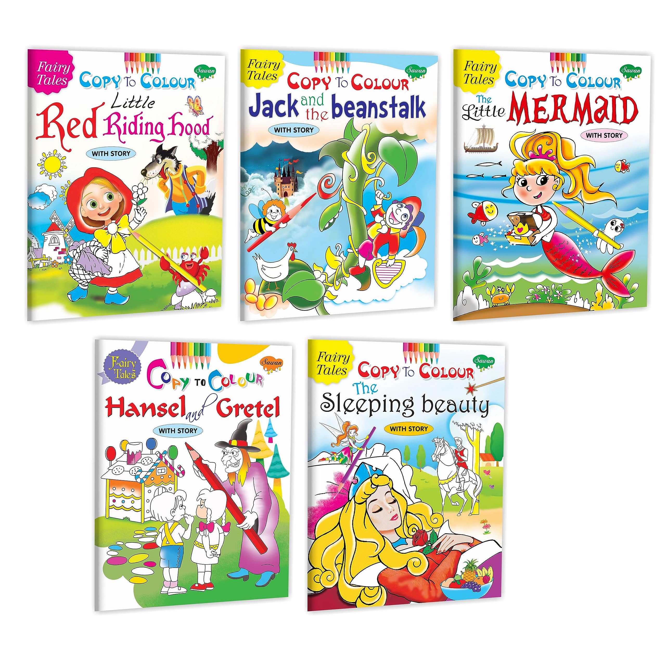 New Year Gift For 3 Yr Kids | Pack Of 5 Fairy Tales Copy To Colour Books