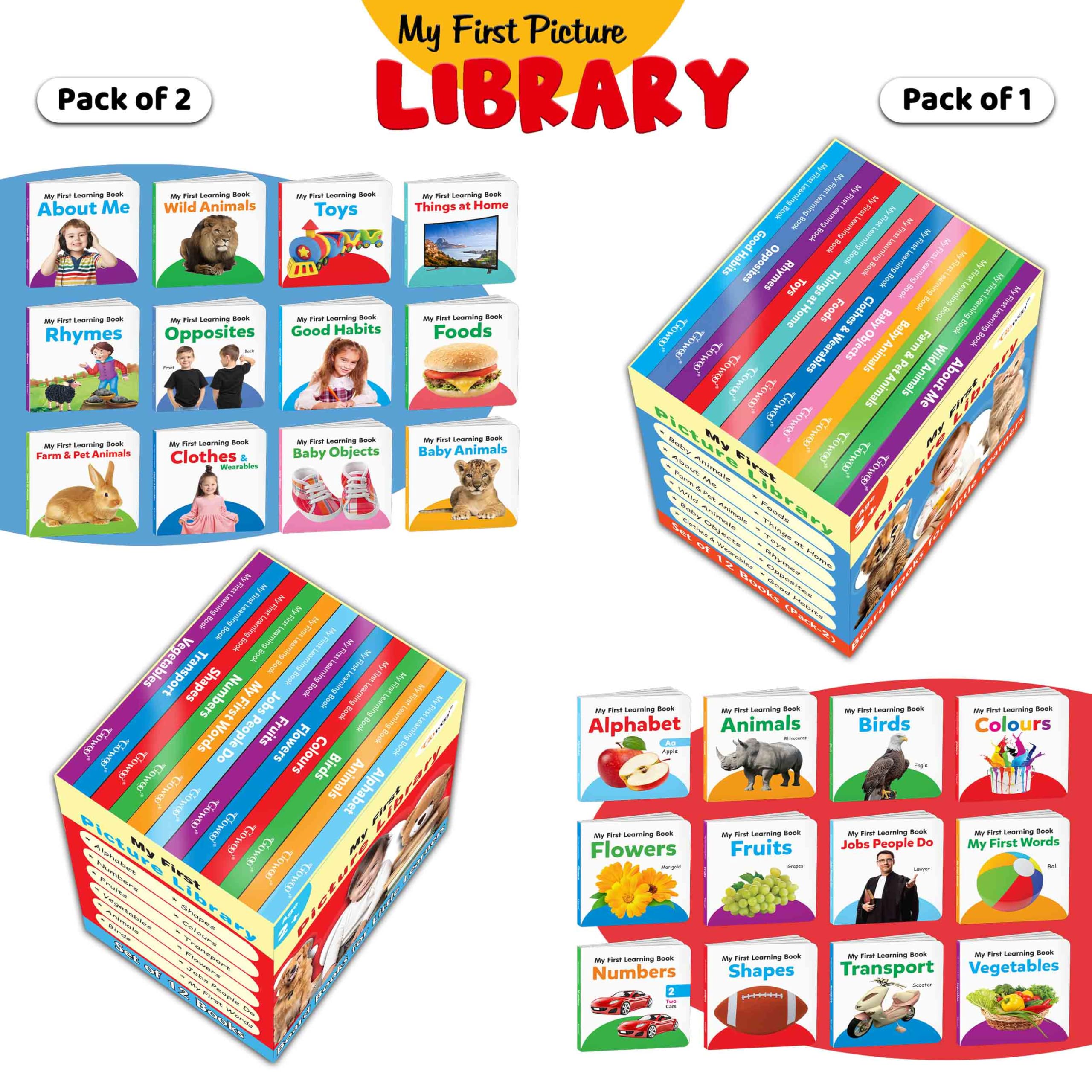 Ukg Class Picture Book Box Set of 24 board books (Red and Blue Edition) : Board book set for children, Early learning library bo