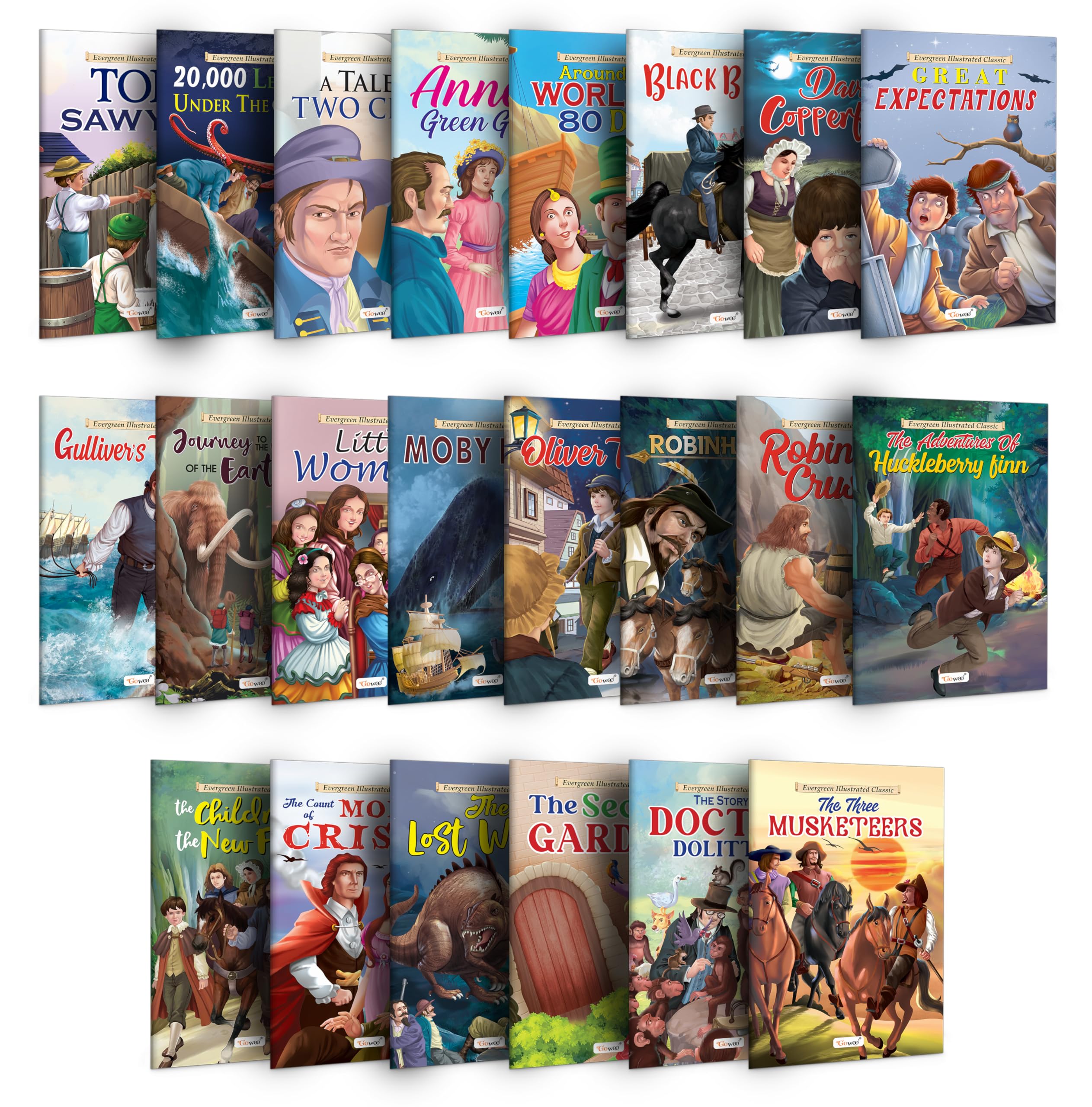 Evergreen illustrated Classics books : The Secret Garden, A tale of two cities, Gullivers Travels, The Lost World and more  C