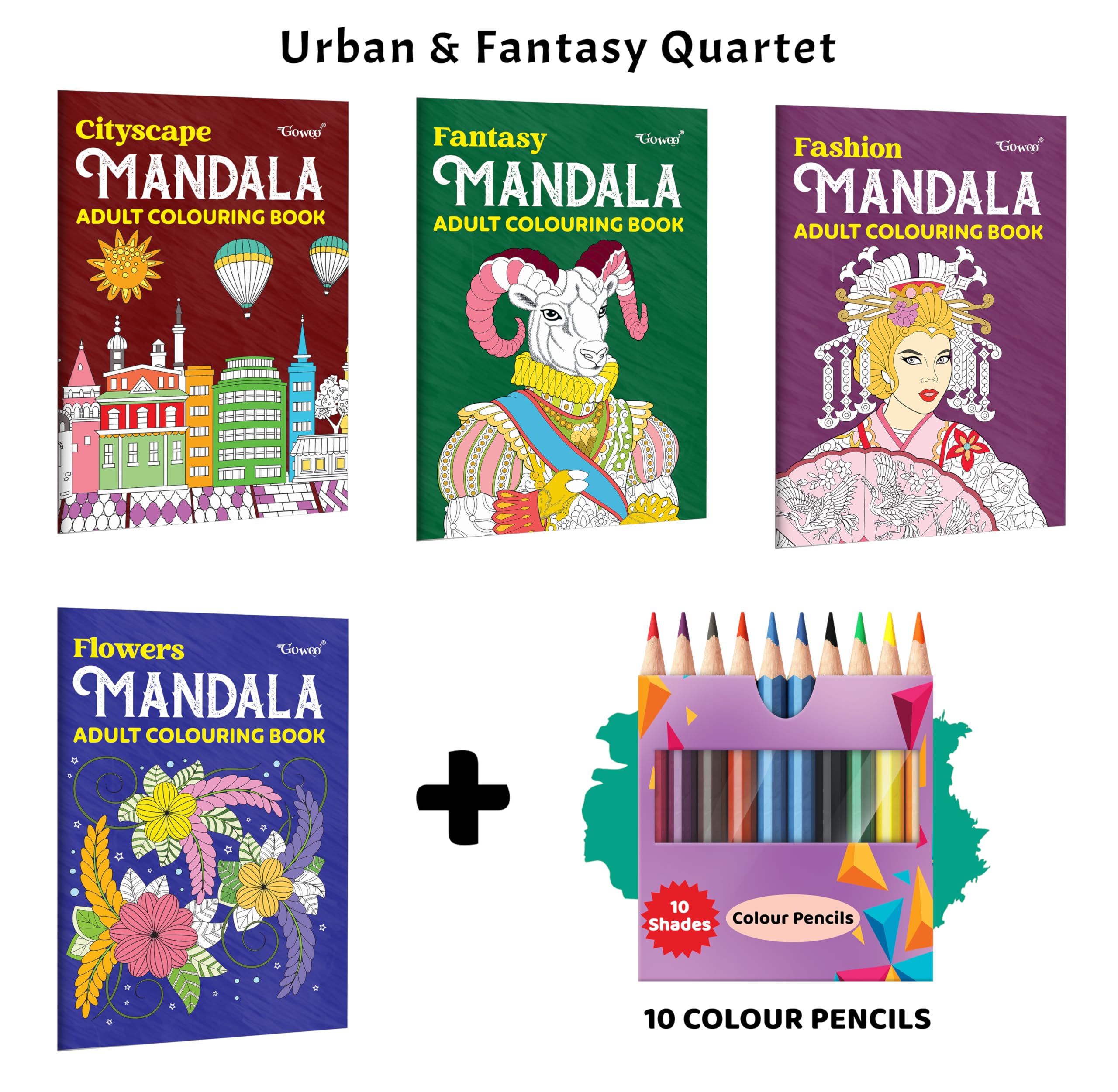 Cityscape, Fantasy, Fashion  Mandala Adult Colouring Book and more with 10 Colour Pencils : artistic lifestyle gift pack, mode
