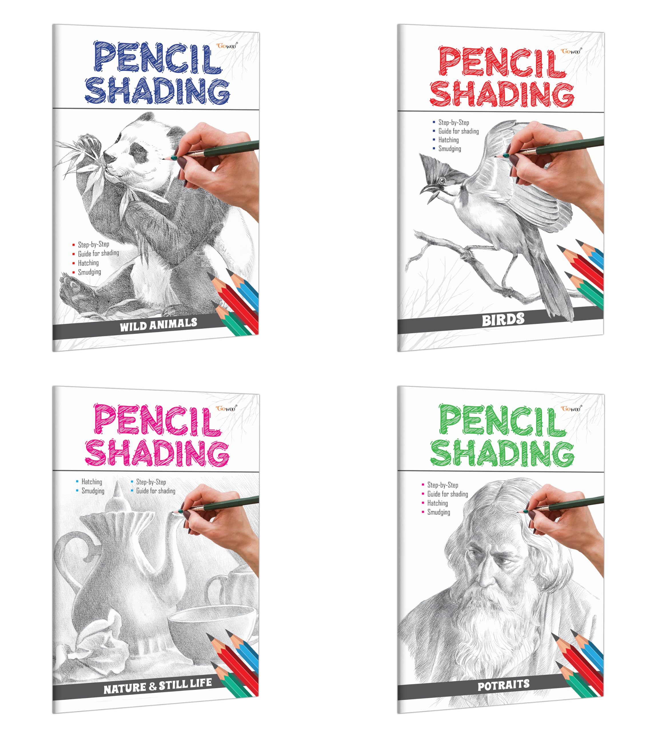 Pencil Shading  Birds, Wild Animals, Nature & Still Life and Portraits : Childrens art book, Pencil Shading book for Children, 