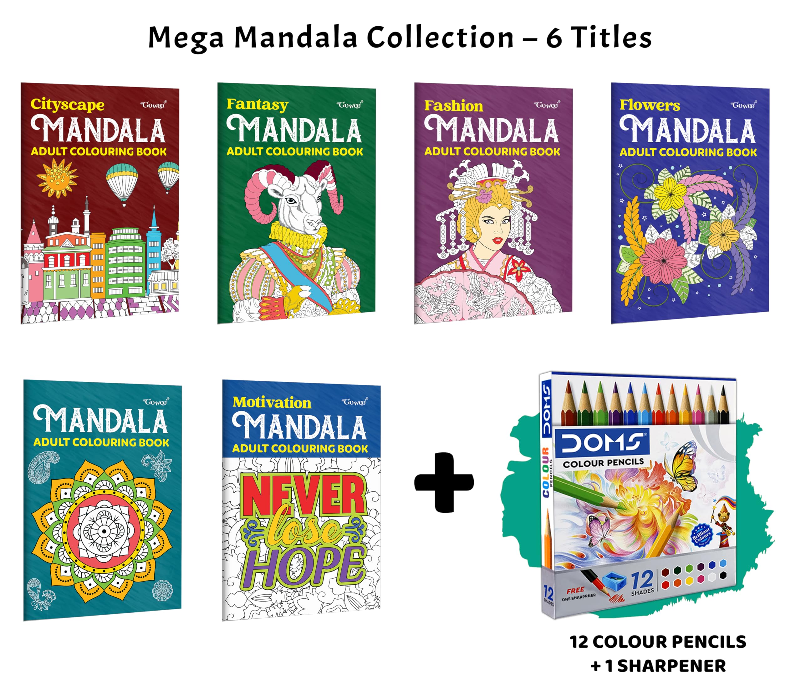Cityscape, Fantasy, Fashion  Mandala Adult Colouring Book and more with 12 Colour Pencils + 1 Sharpener : premium mandala art 