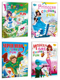 Sawan Present Set Of 4 Colouring Books | Fairy Colours, Fun Princess Colours Fun, Superhero Colours Fun And Modern Girl Colours 