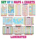 Complete Set Of Upsc Maps & Charts Laminated | Set Of 11 | India & World Map With Constitution Of India, Constitutional Amendmen