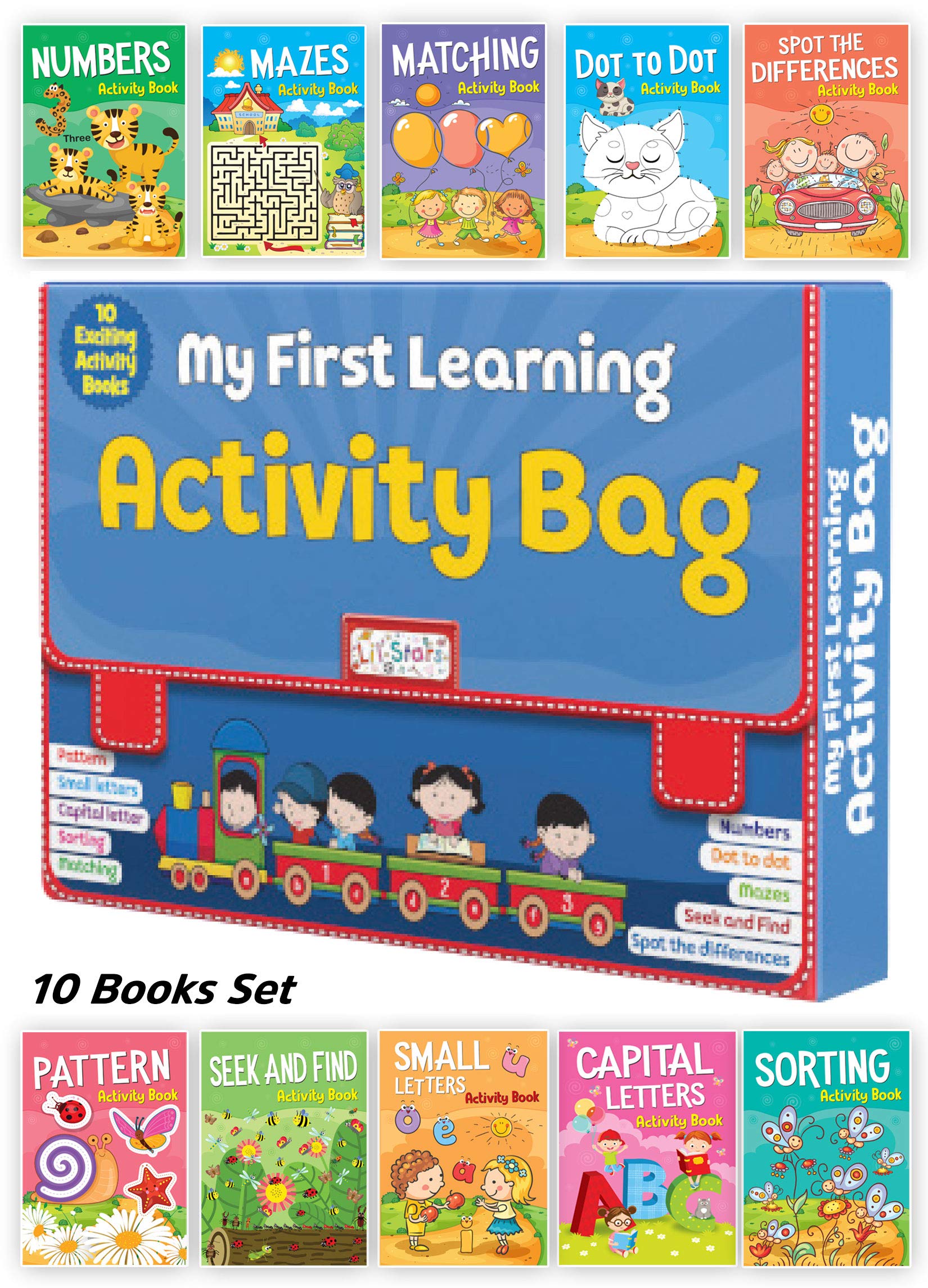 My First Learning Activity Bag | Set Of 10 Exciting Brain Activity Books | Interactive Fun Activities And Exercise For Kids & Ch