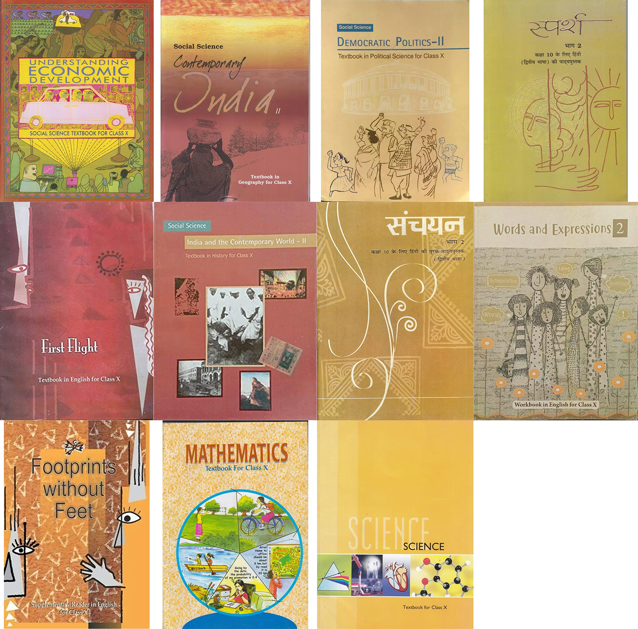 Kendriya Vidyalaya School Ncert Book Set Class  10 ( Sparsh ,Sanchayan , First Flight , Footprint , Word And Expressions , Scie