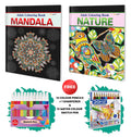 Mandala and Nature  Adult Colouring Book with 12 Water Colour Sketch Pens and 12 Colour Pencils + 1 Sharpener : Relaxing Art Co