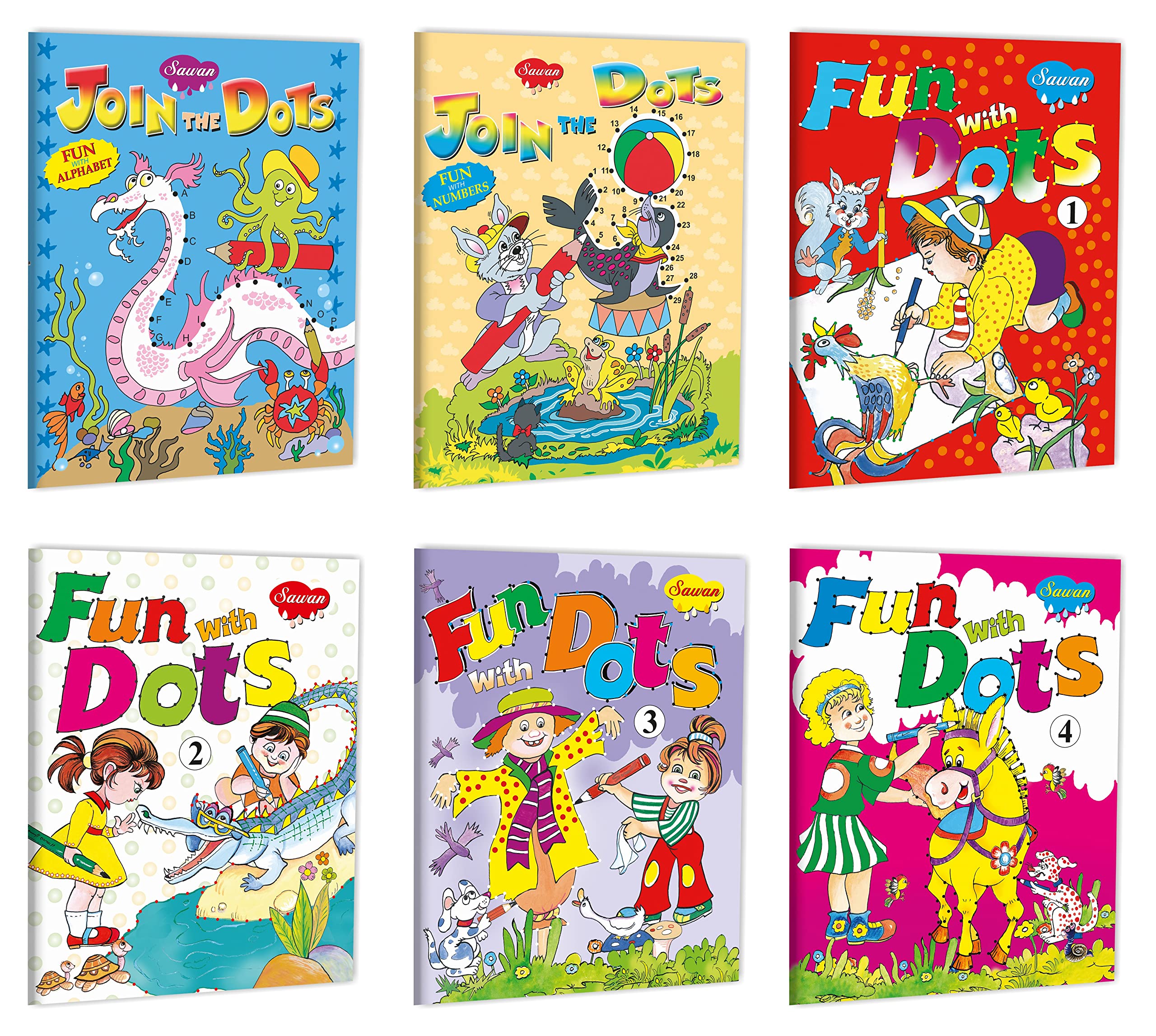 Join The Dots Fun BooksAlphabets, Numbers, Fun With Dots1, 2, 3 And 4 | Pack Of 6 Books [Paperback] Sawan; Manoj Publications 