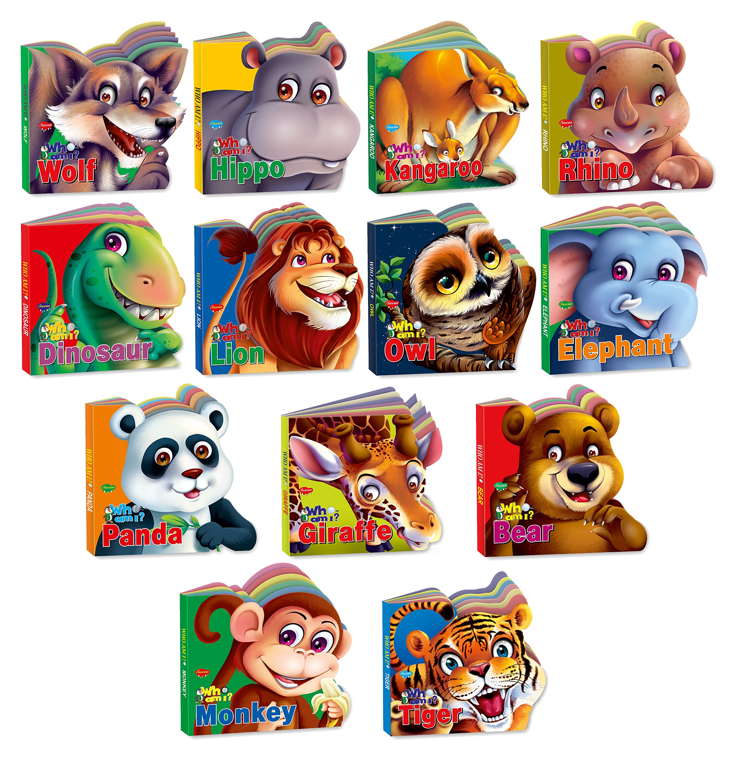 Learn About Wild Animals | Who Am I DieCut Shape BoardBooks | Pack Of 13 Books
