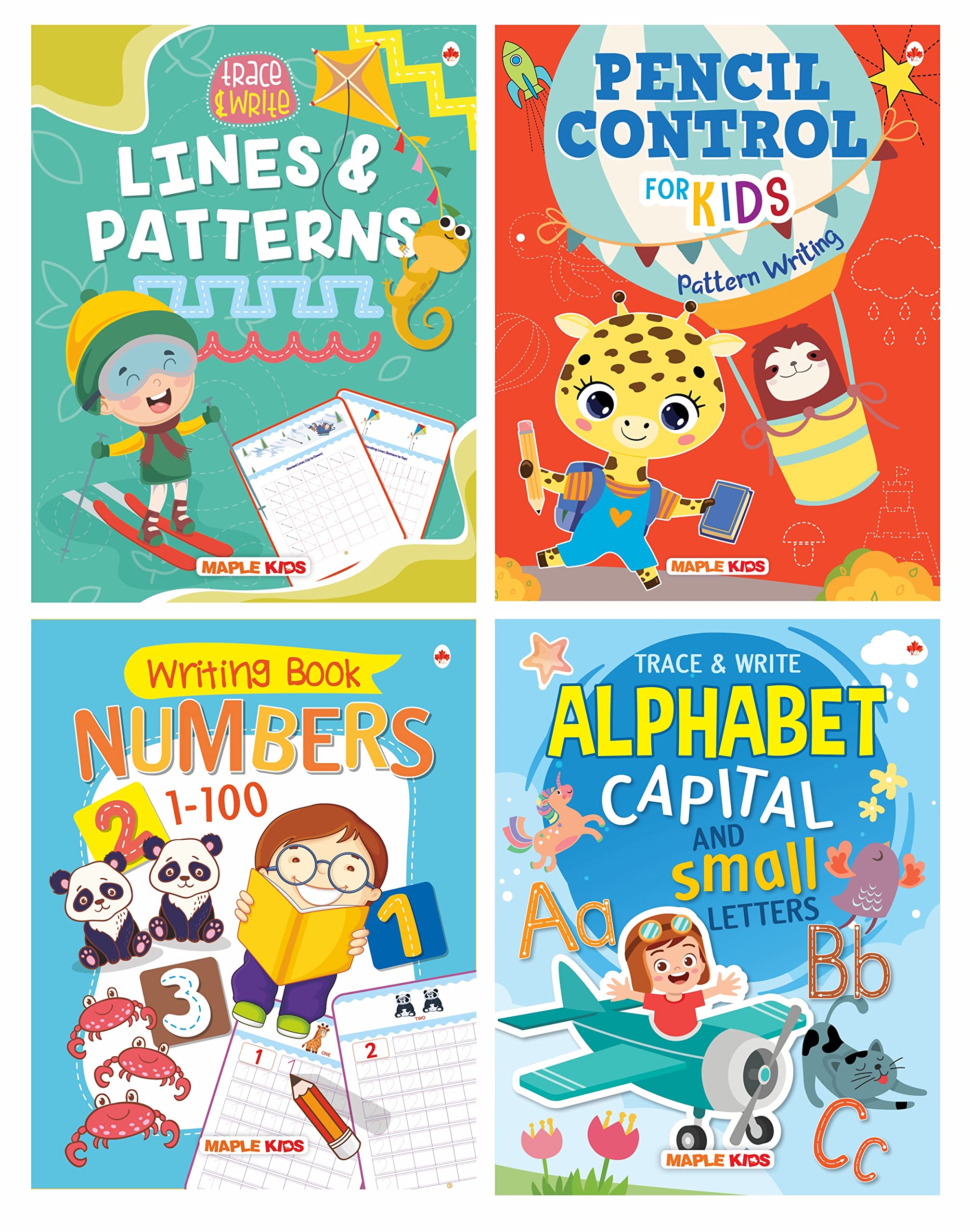 Boxset of Pencil Control and Patterns for Kids (Set of 4 Activity Books)  Practice Patterns, Numbers 1100 and Alphabet  Early