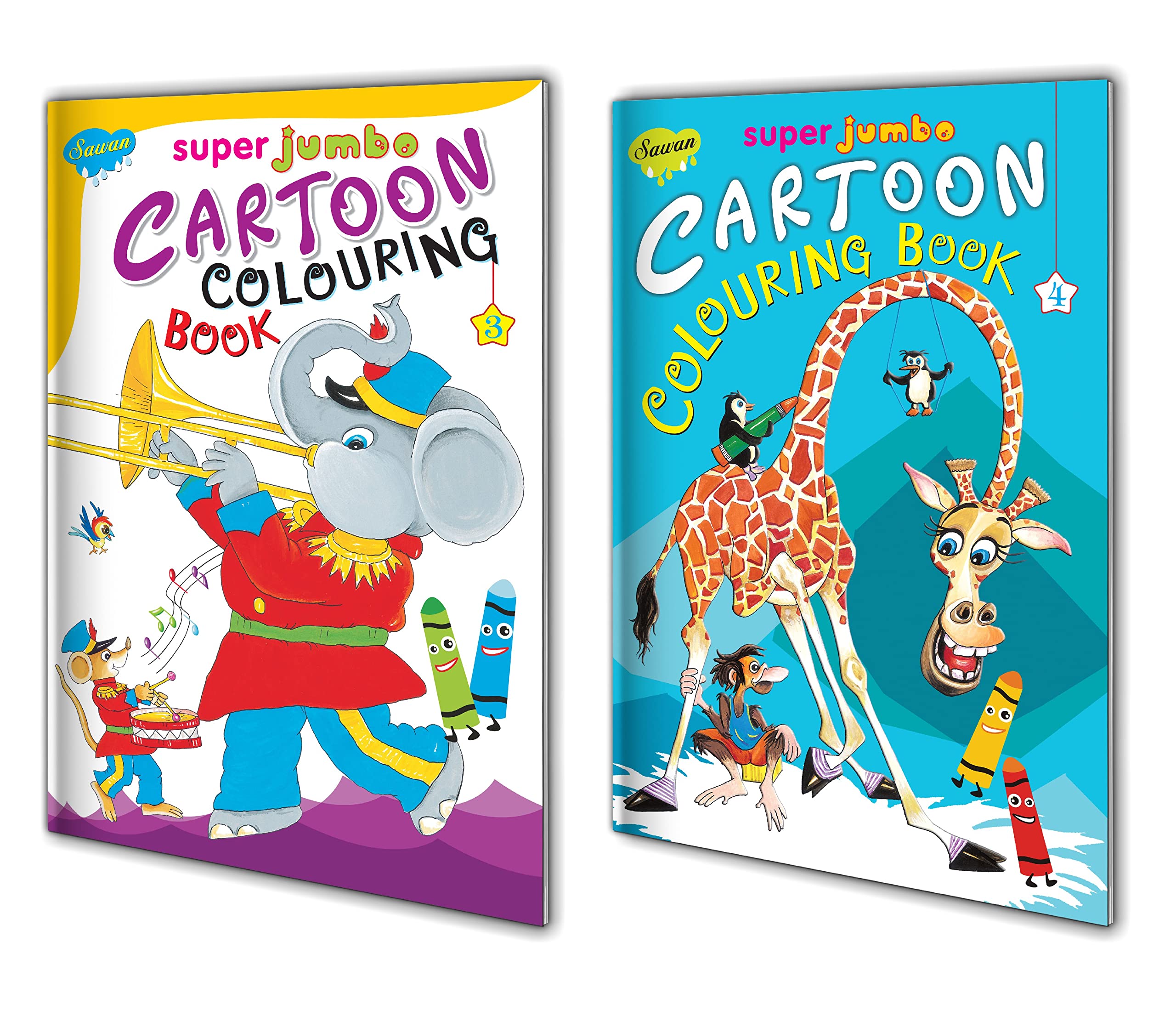 Set Of 2 Books | Super Jumbo Cartoon Colouring Book3 And Super Jumbo Cartoon Colouring Book4 | Super Jumbo Book Series