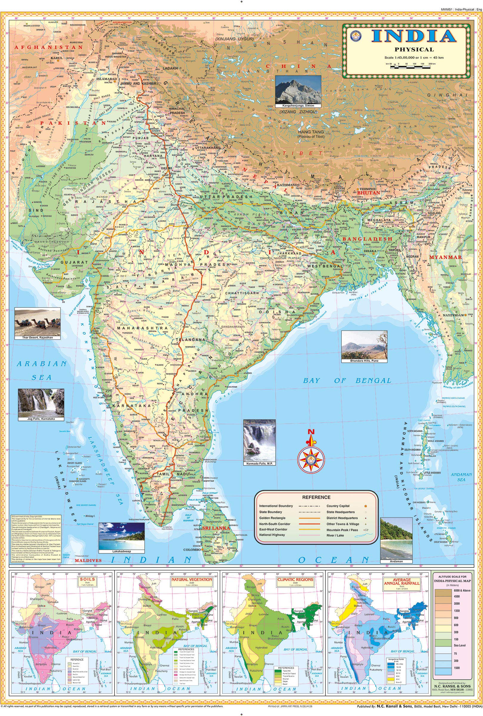 MWM51 | Teachingnest TNs India Physical Map 70x100 cm English Latest Edition [Map] teachingnest