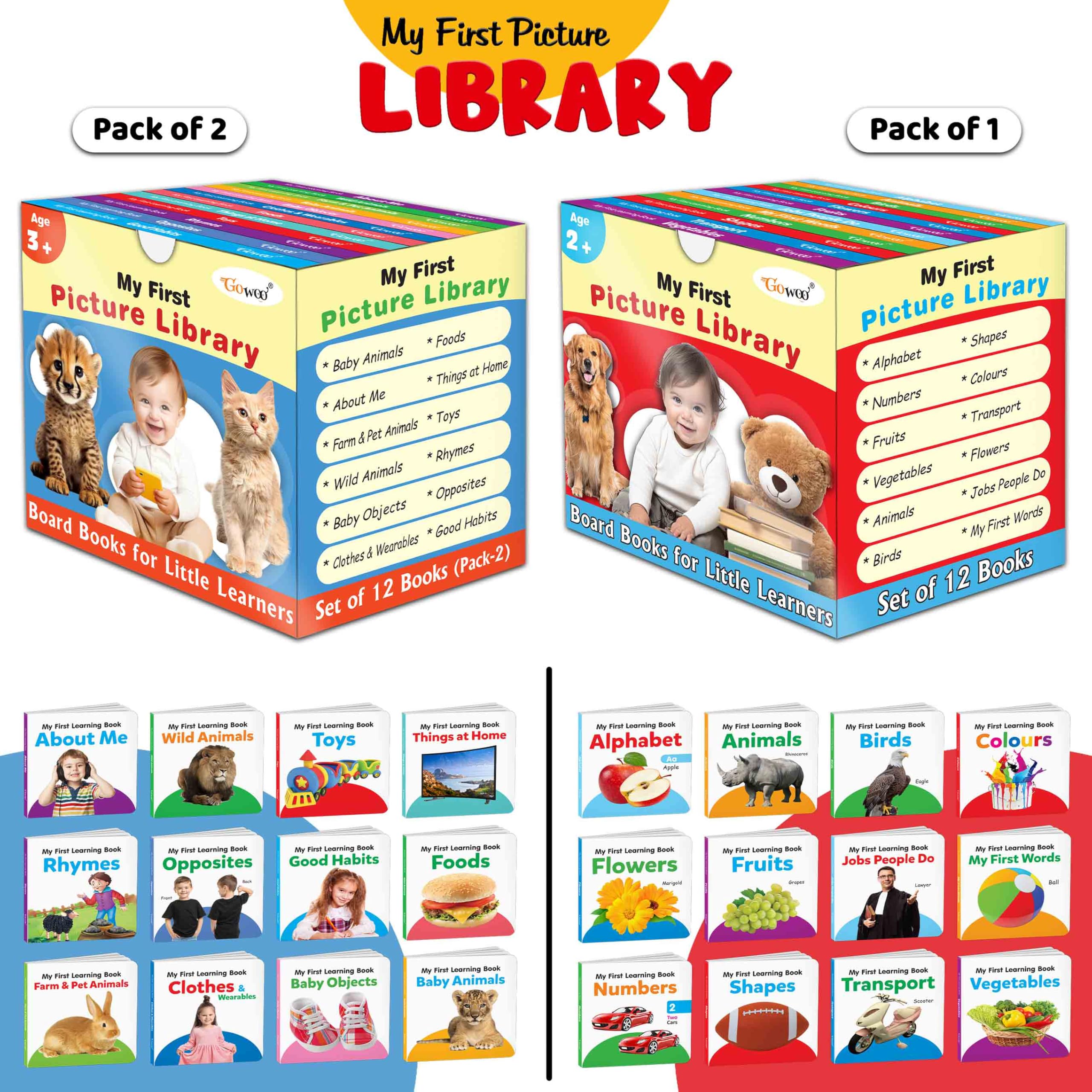 My first picture library box (Red and Blue Edition) : Learning board book for kids, Educational picture books for toddlers, Coll