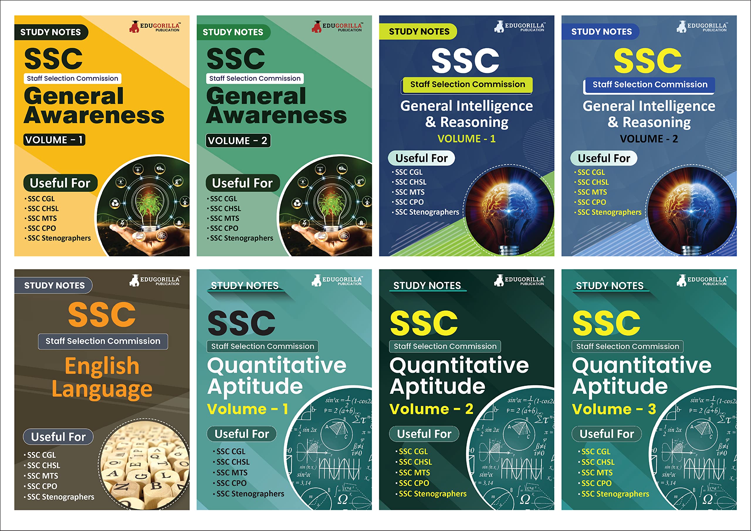 Ssc Study Notes Combo (Set Of 8 Books) | Complete Preparation Kit For All Ssc Exams With Solved Mcqs