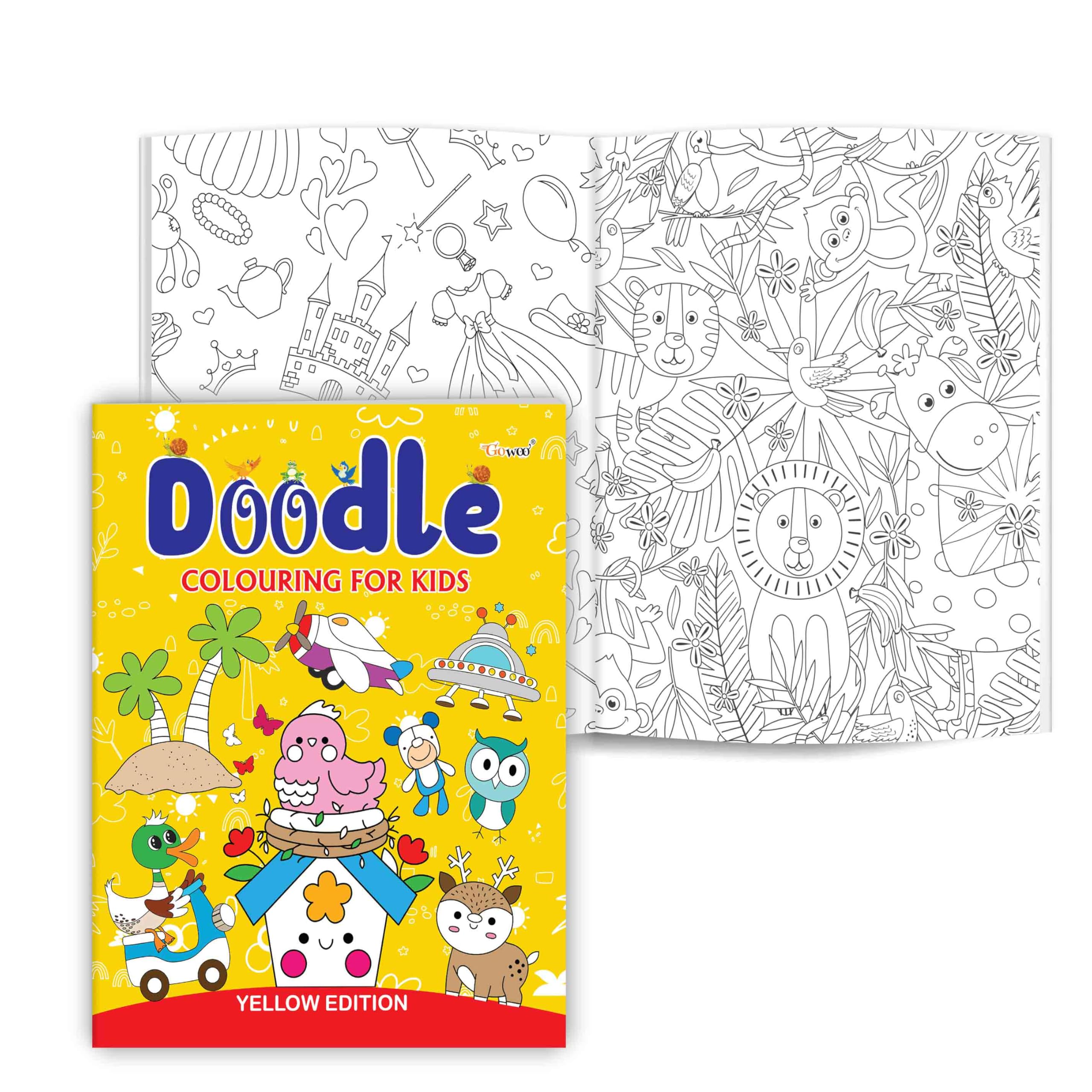 Doodle Colouring for Kids  Yellow Edition : Artistic Fun Colouring book for preschoolers, educational colouring book for kids,