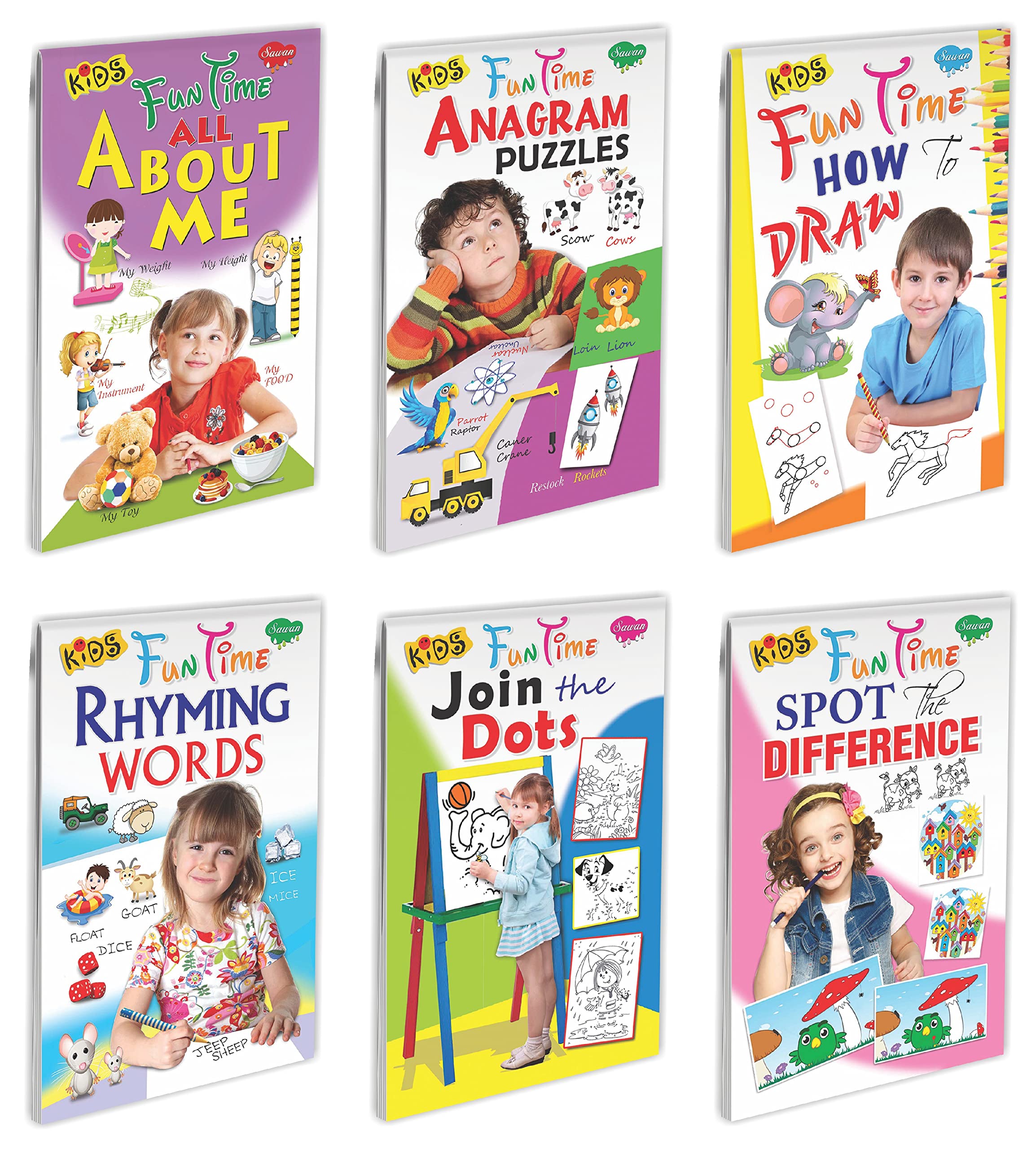 Kids Fun Time | Set Of 6 Educational Colouring Books For Kids