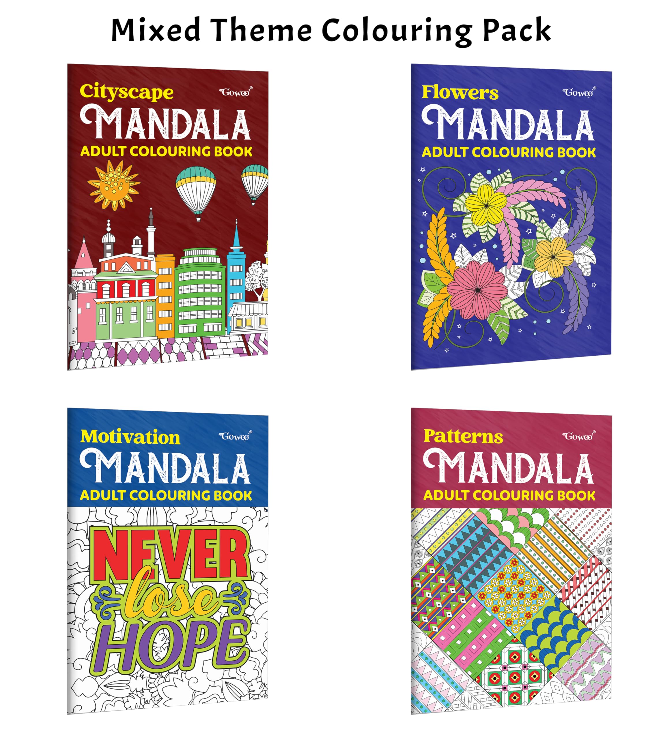 Cityscape, Flower, Motivation  Mandala Adult Colouring Book and more : peaceful art collection for adults, stressrelief colou