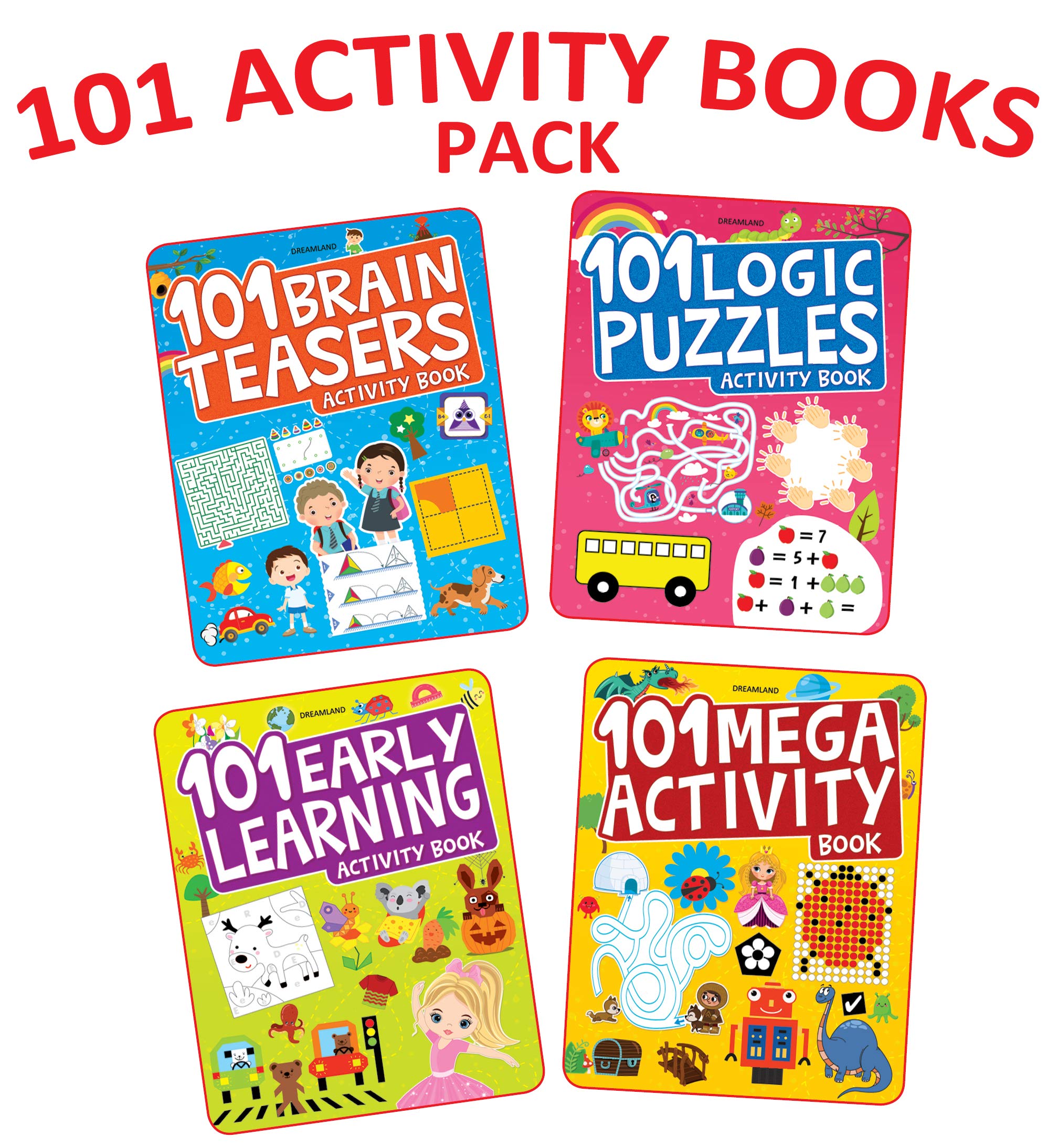 101 Activity Books Pack for Kids (Ages 46)  Set of 4 Brain Teasers, Early Learning, Logic Puzzles & Mega Activity Books with 1