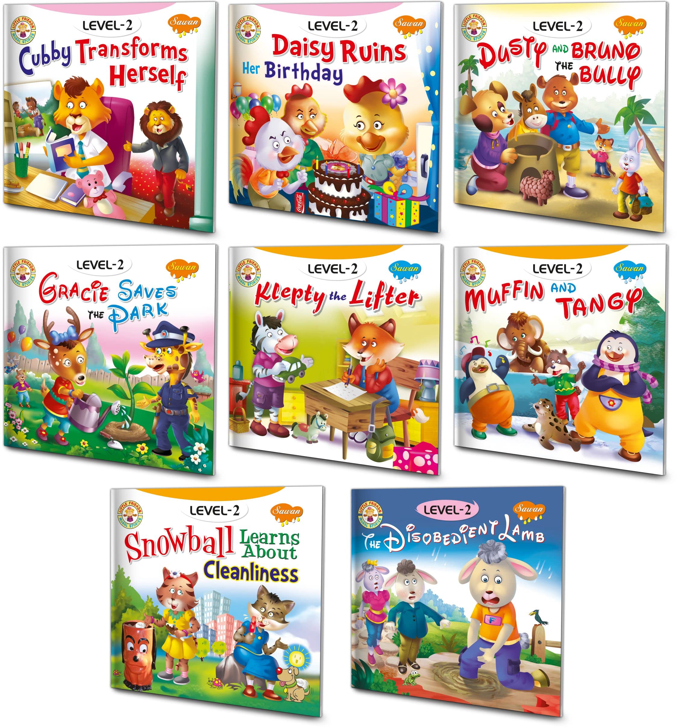Set Of 8 Story Books Level2 (Cubby Transforms Herself, Daisy Ruins Her Birthday, Dusty And Bruno The Bully, Gracie Saves The Pa