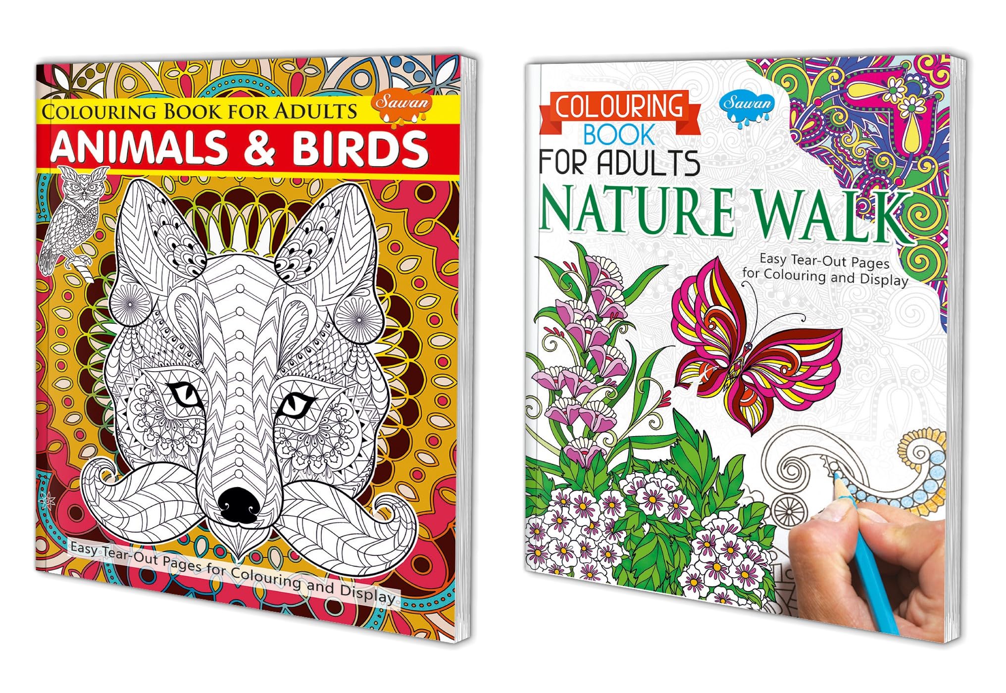 Sawan Colouring Book For AdultsAnimals & Birds And Nature Walk | Pack Of 2 Books