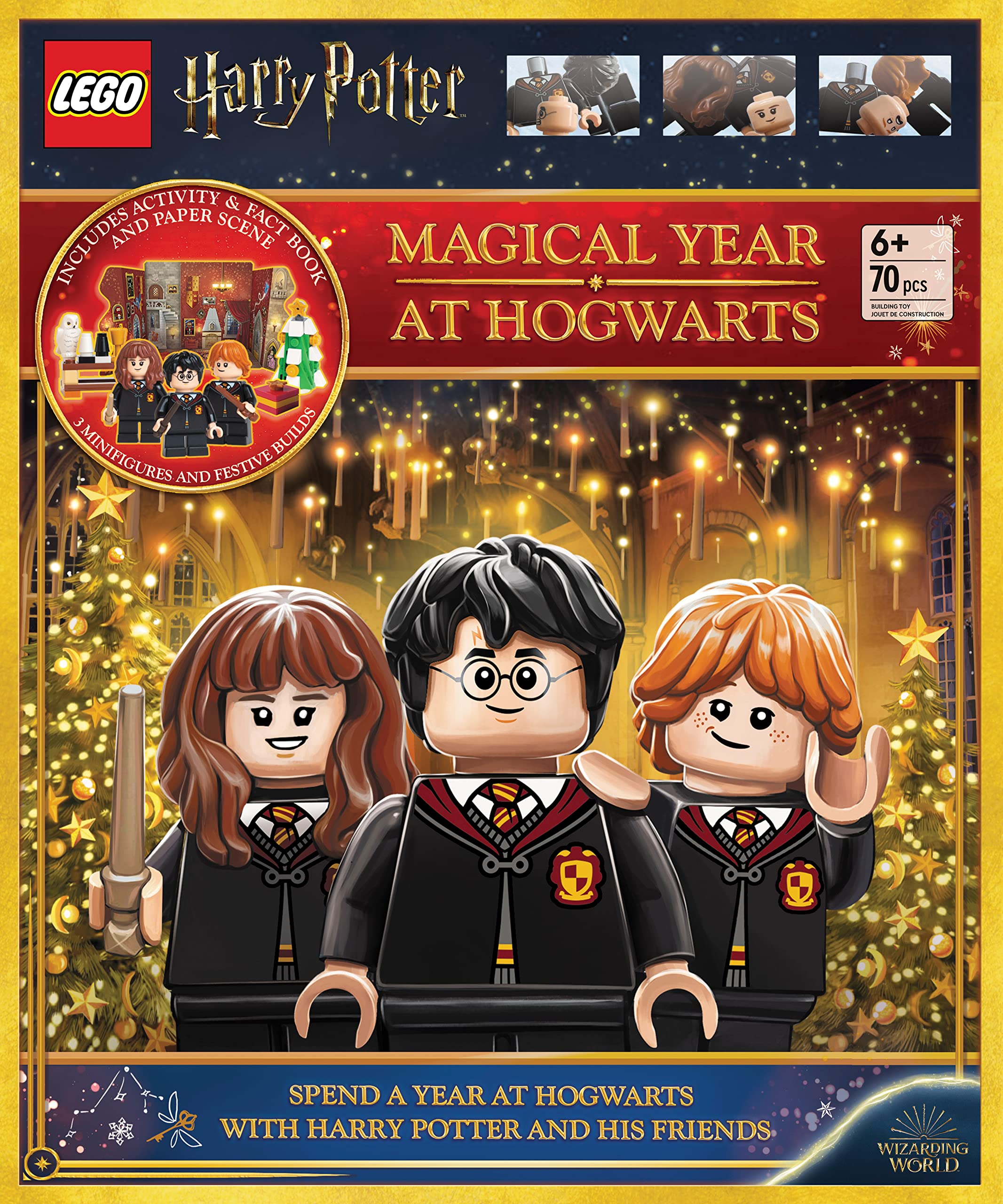 LEGO Harry Potter Magical Year at Hogwarts: Christmas Activity Book with Fun Facts, Play Scene, Basic Brick Kit, and 3 LEGO(R) M