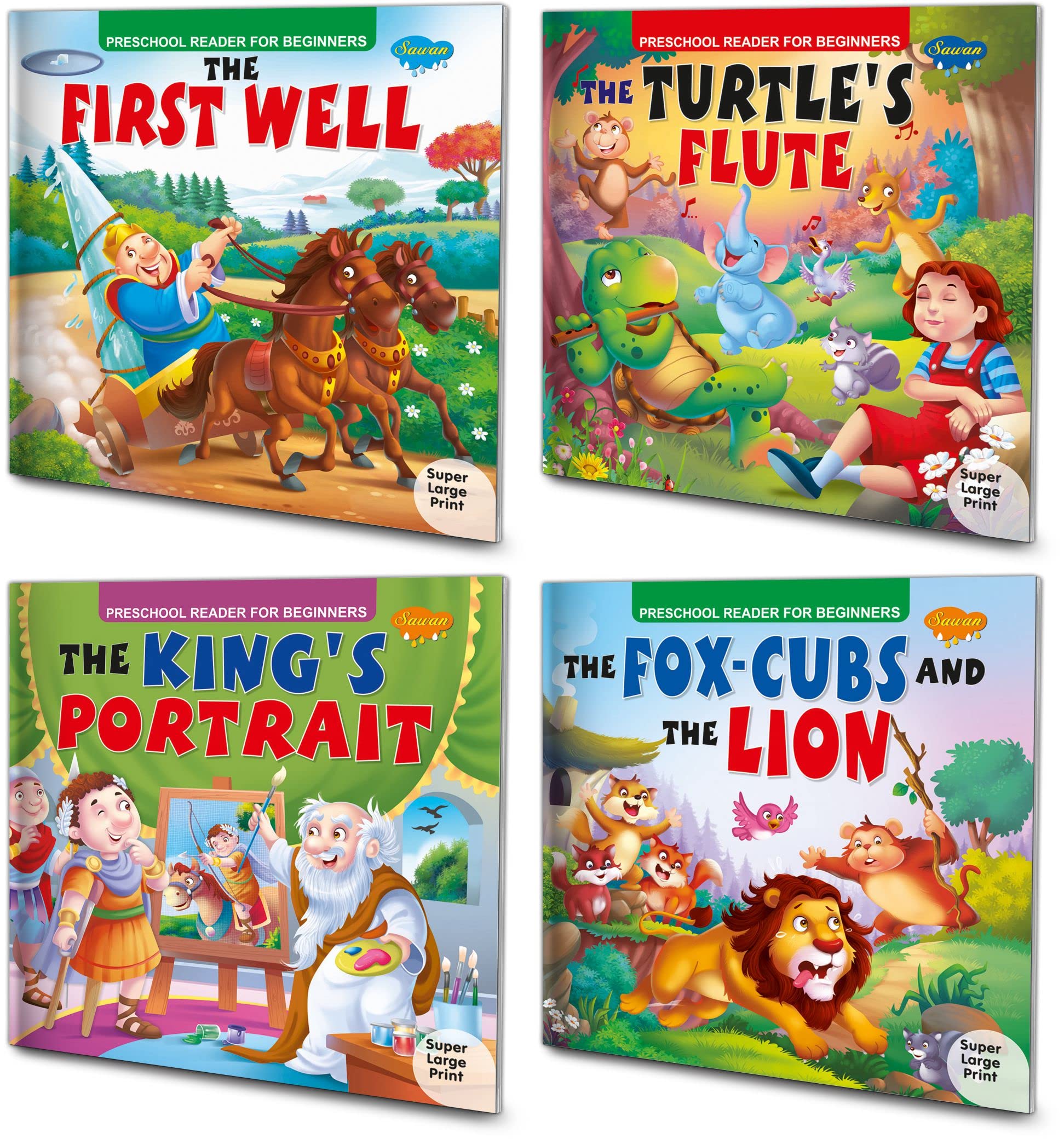 Sawan Story Books For Beginners & Early Readers Pack Of 4 Books (The First Well, The Fox Cubs And The Lion, The KingS Portrait
