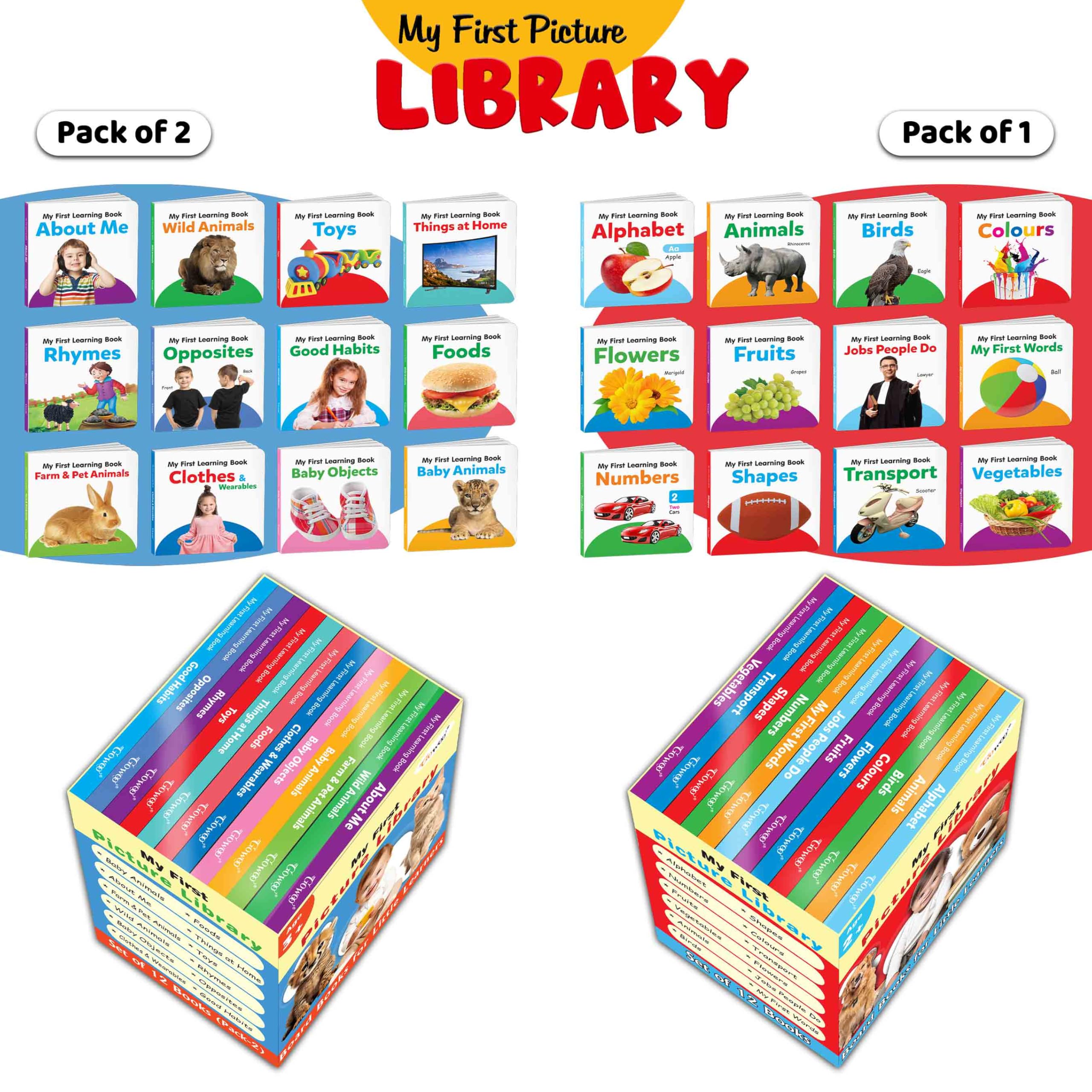 Essential Board Book Of All In One Box Set (Red and Blue Edition) : My First Picture Library Box, Educational picture books for 